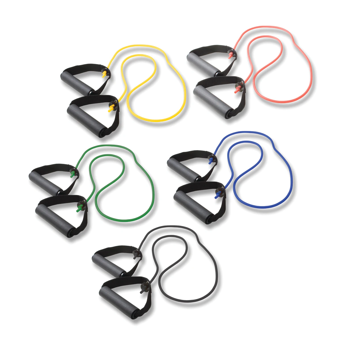 CanDo Exercise Tubing with Handles, 5 Resistance Levels (Yellow/Red/Green/Blue/Black)