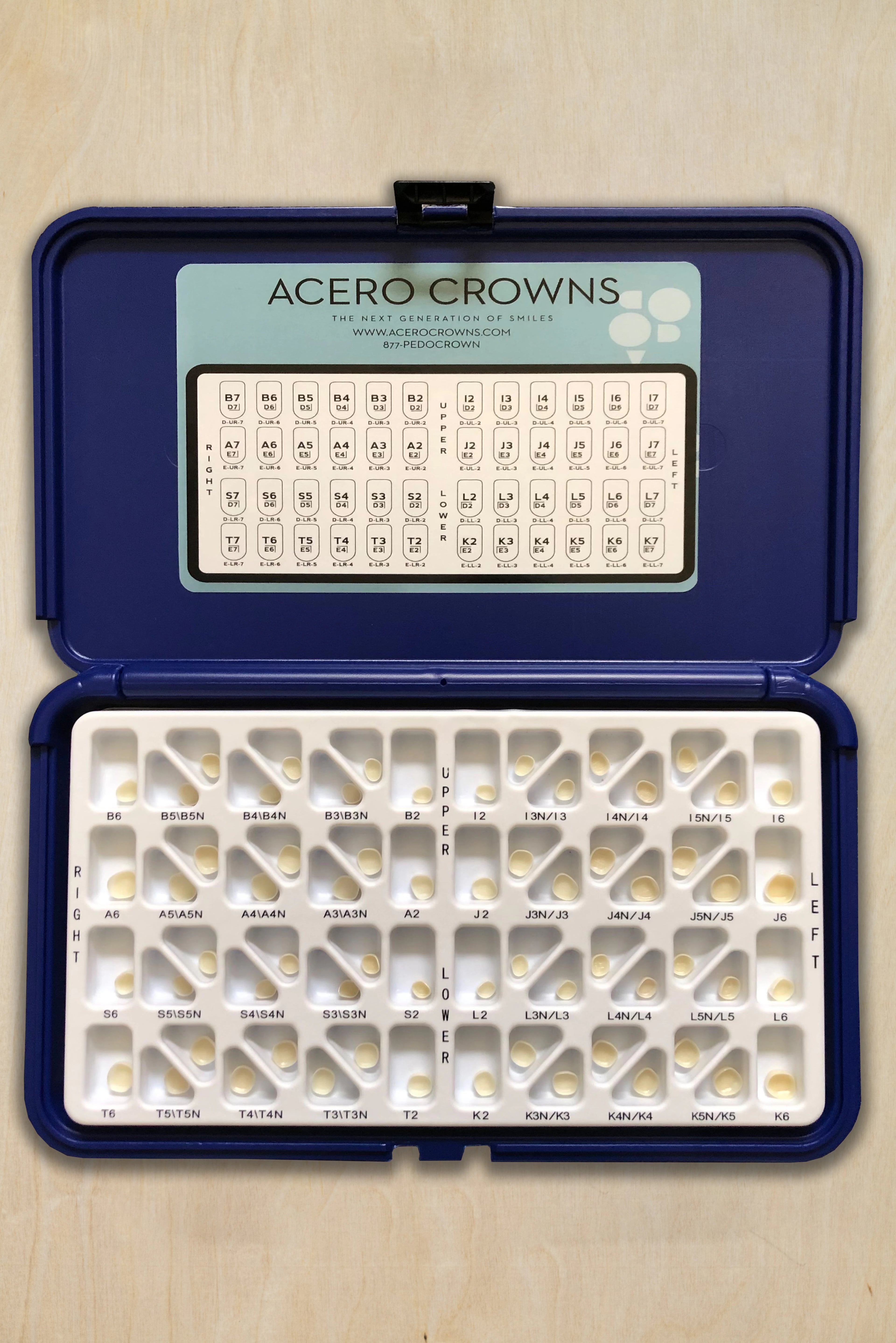 Acero Z1 Preformed Zirconia Primary Molar Crown Kit, 64 Crowns per Tray, Assorted Sizes 2-6 (Including 3N, 4N, 5N), Z1 KIT MOLAR
