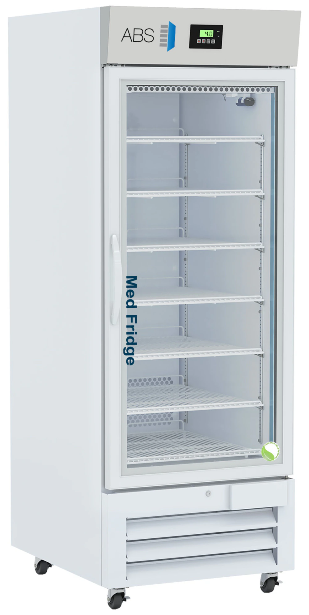 American Biotech Supply 26 Cu Ft Pharmaceutical Refrigerator, Glass Door, Right Hinge, 1 to 10C, Cycle Defrost