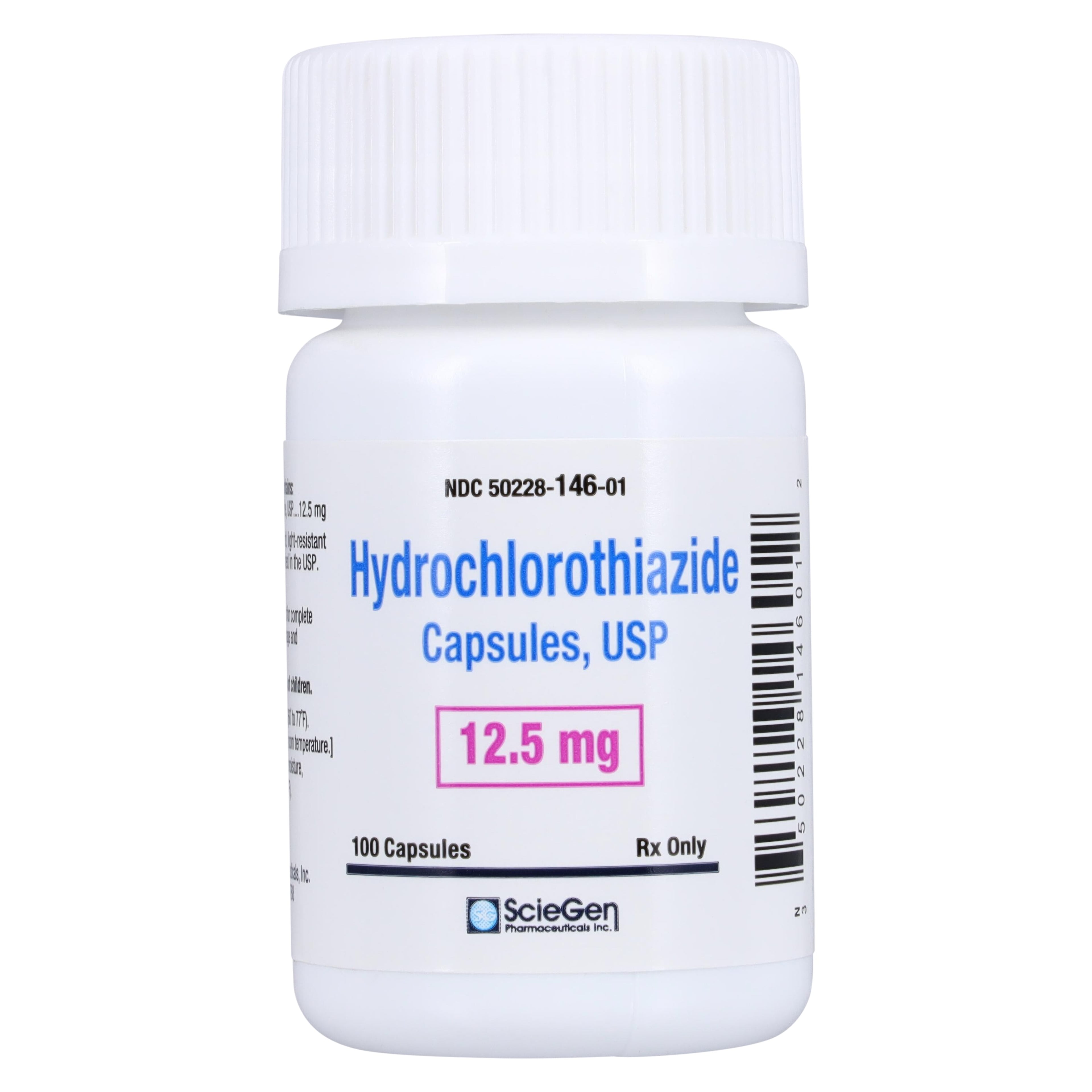 Hydrochlorothiazide Capsules 12.5mg, 100/Bottle (Sciegen Pharmaceuticals)