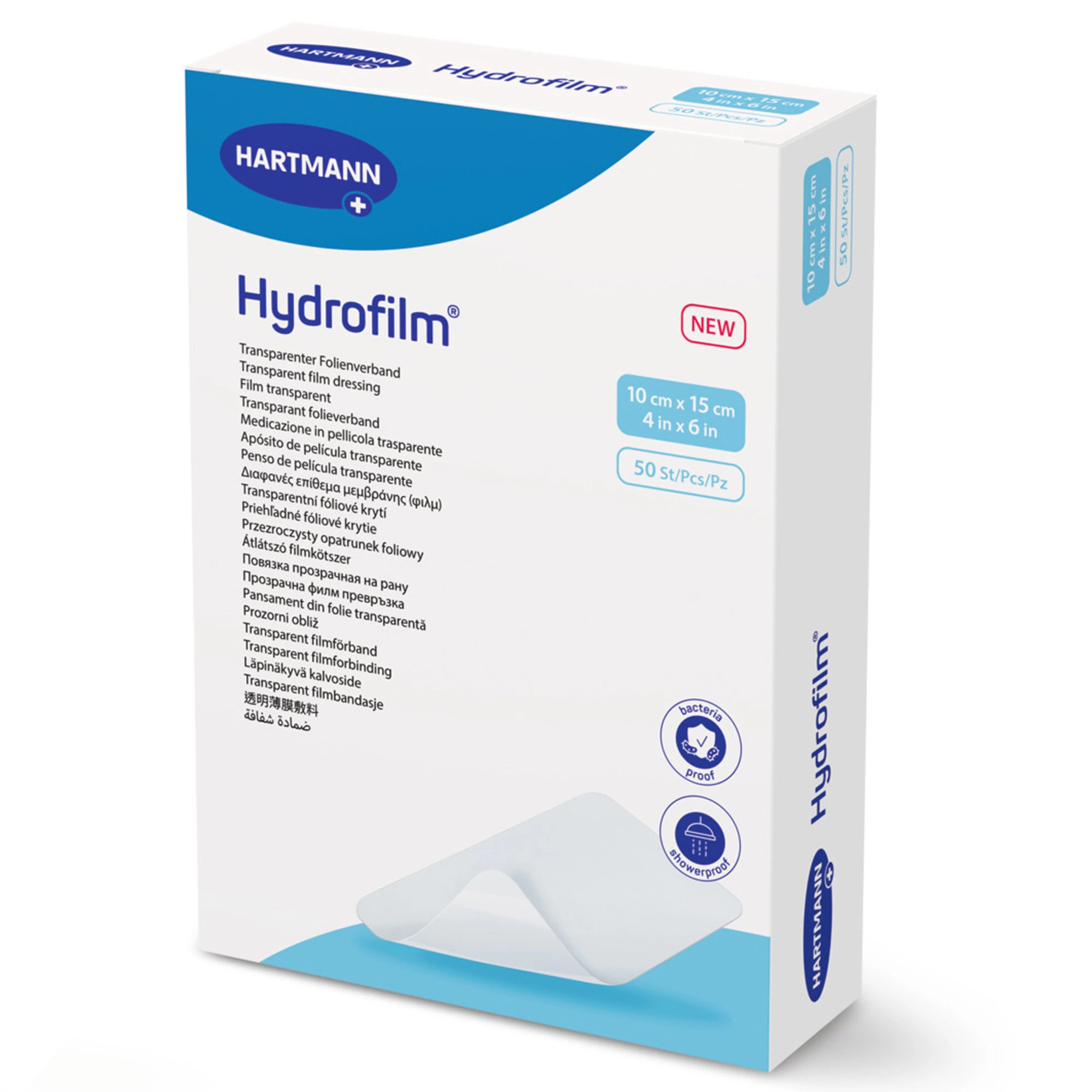 Hartmann Hydrofilm Transparent Film Dressing, 4" x 6", Sterile, Adhesive, Clear, Latex-Free