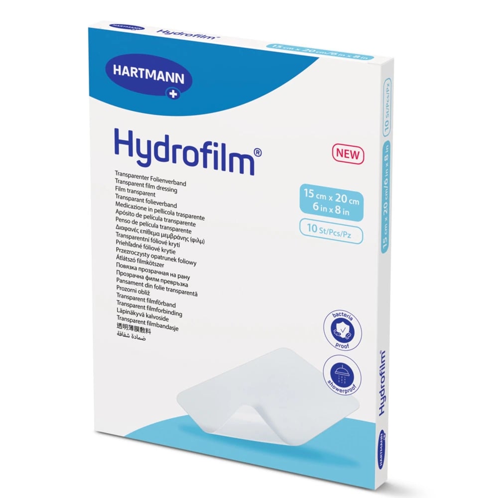 Hartmann Hydrofilm Transparent Film Dressing, 6" x 8", Sterile, Adhesive, Clear, Latex-Free