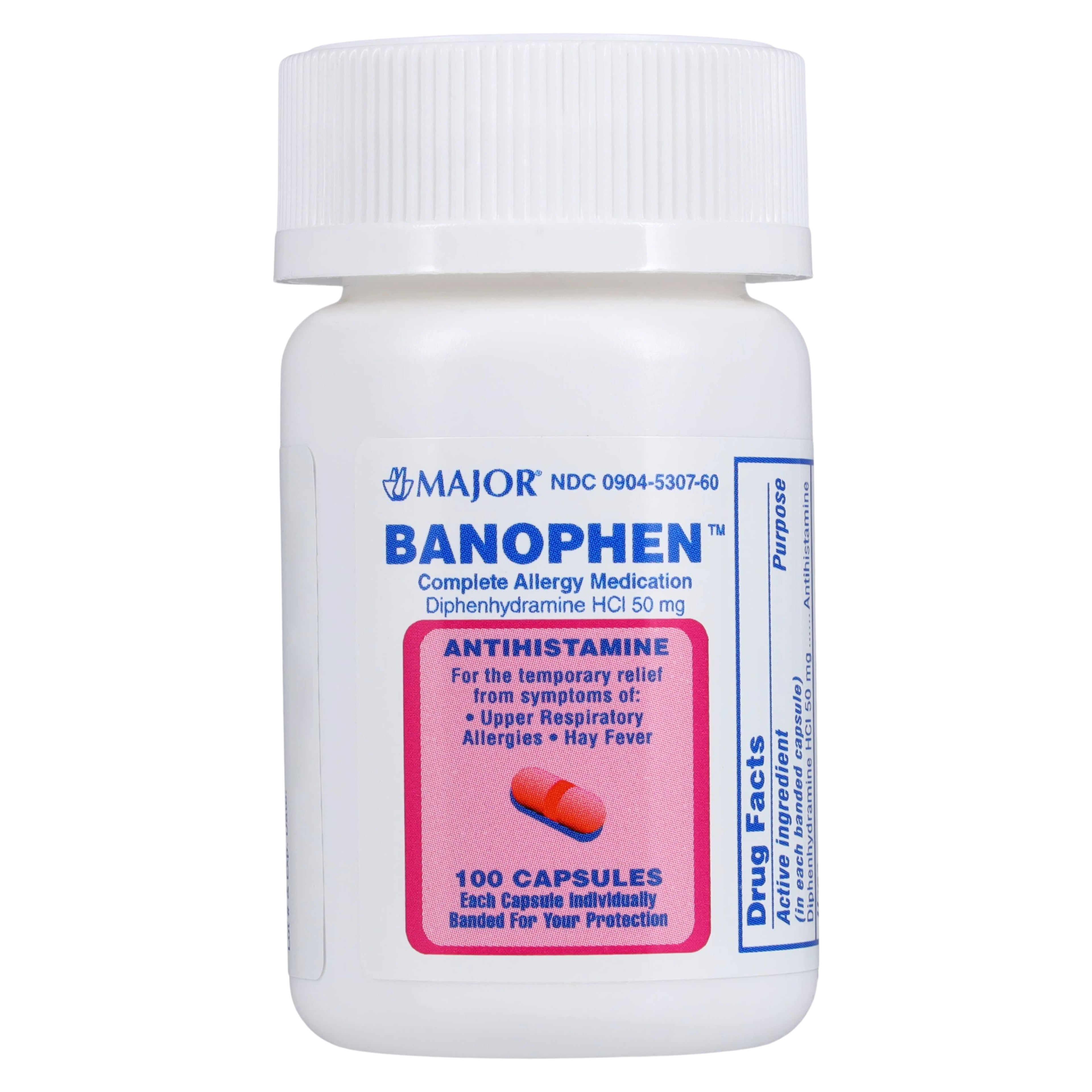 Diphenhydramine HCl Capsules, 50mg, 100/Bottle