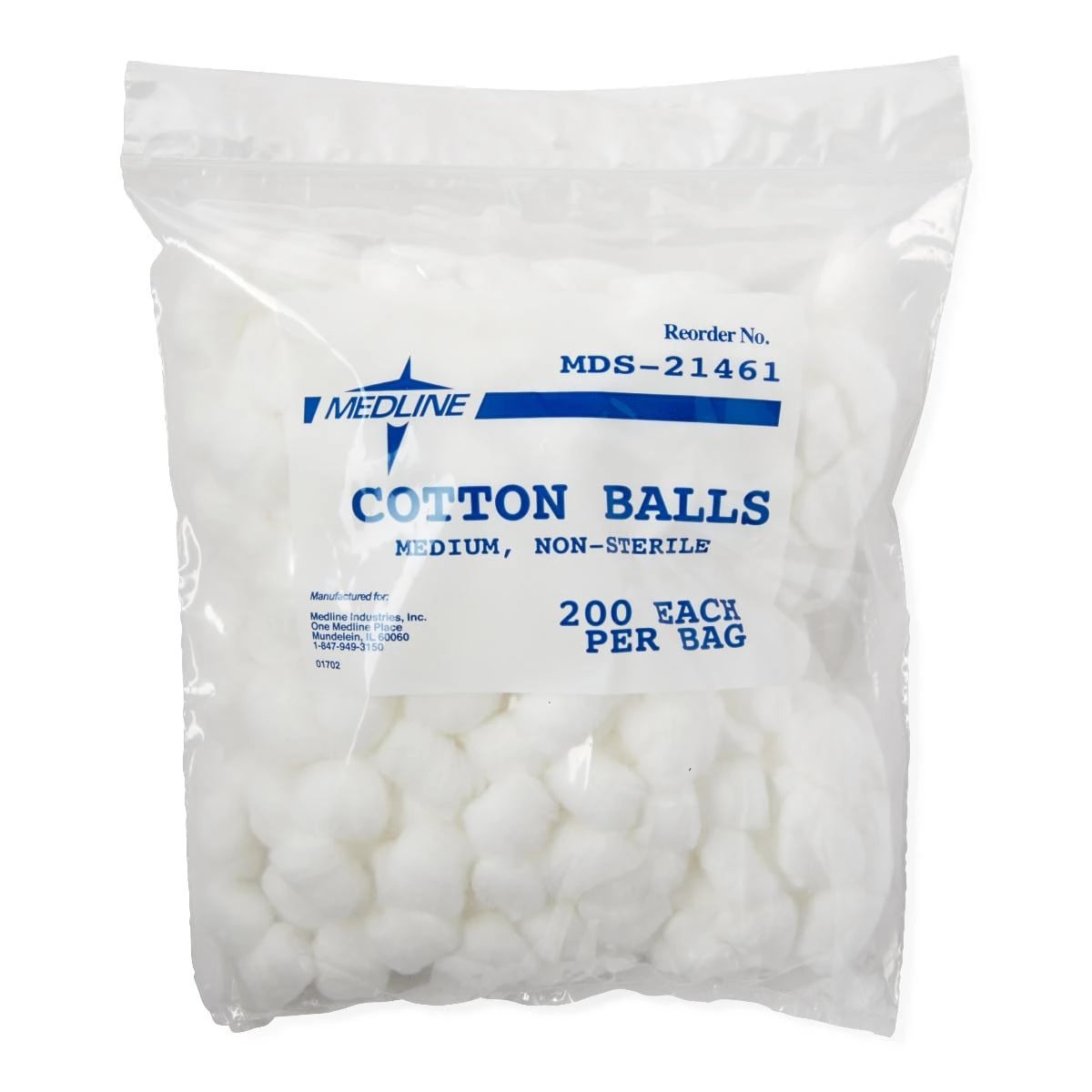 Medline Cotton Balls, 1" (Medium), Non-Sterile, Latex-Free, 200/Bag