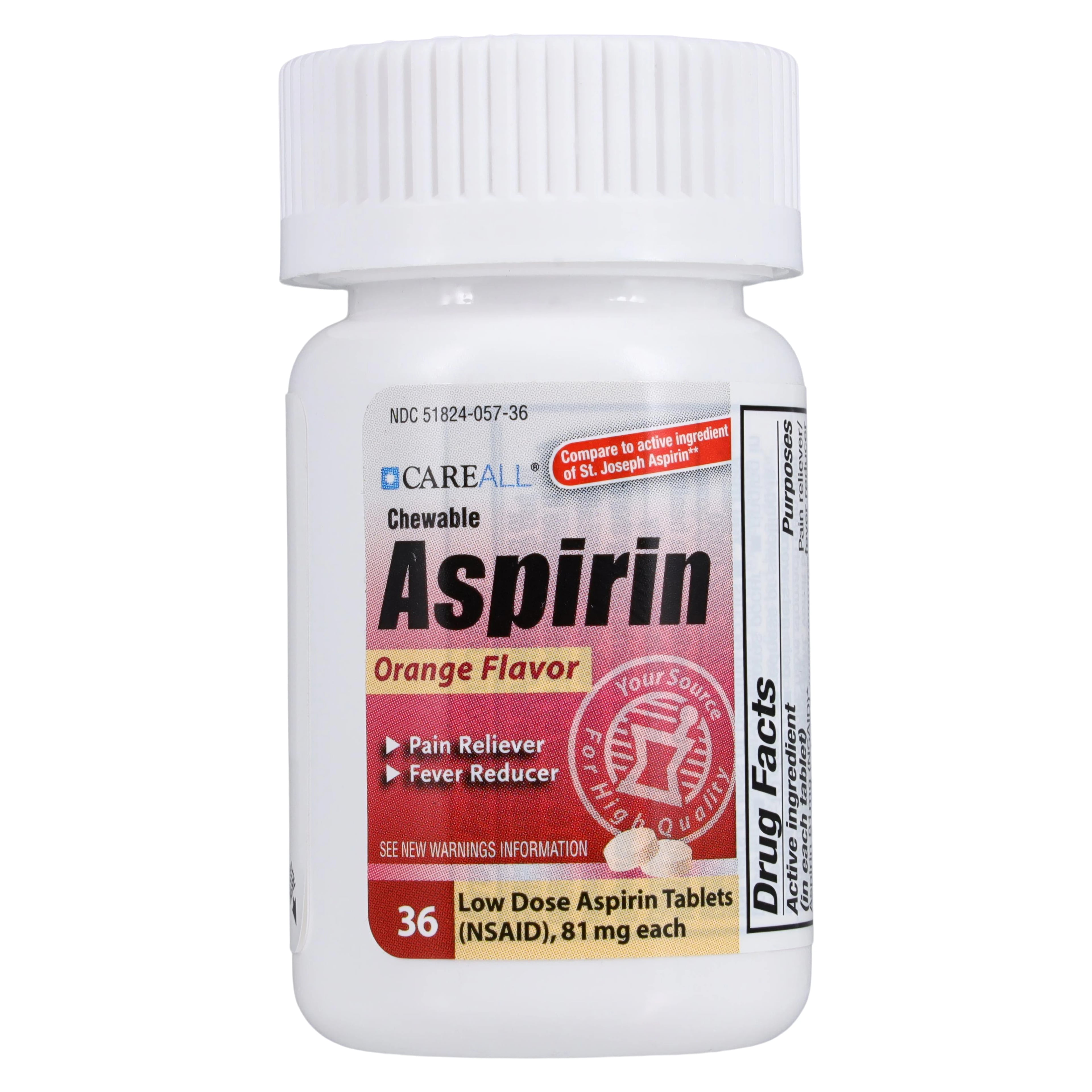 Aspirin Chewable Tablets, 81mg, Orange, 36/Bottle