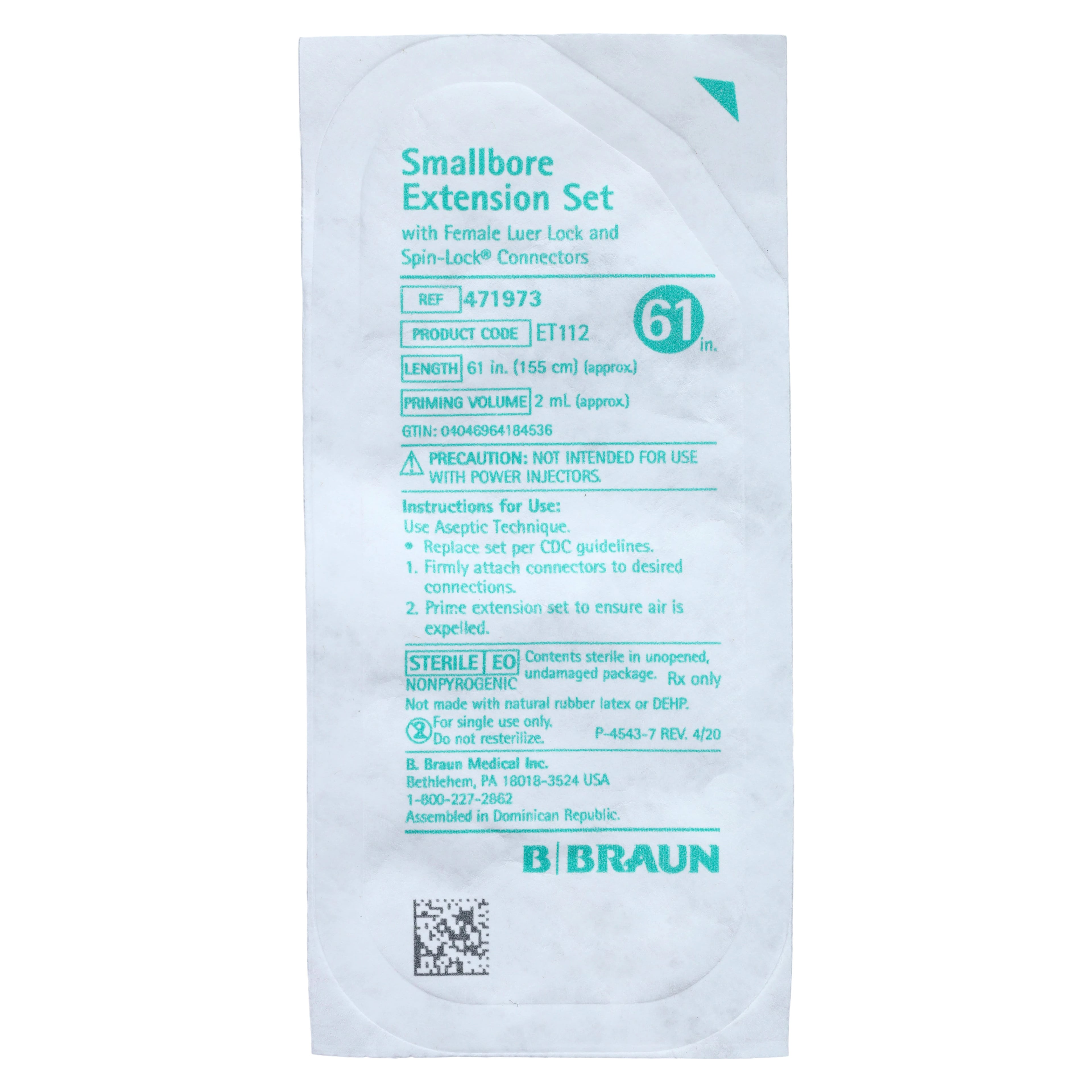 B Braun Extension Set Small Bore, Peripheral IV, 61" Female Luer/Male Luer Lock, Sterile, Latex-Free, 2mL Priming Volume, 100/Case