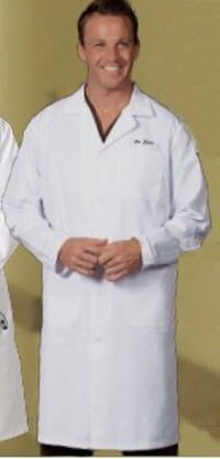 Fashion Seal Mens White Knee-Length Lab Coat, 65% Polyester/35% Cotton, 3 Pockets, 45 in, Each