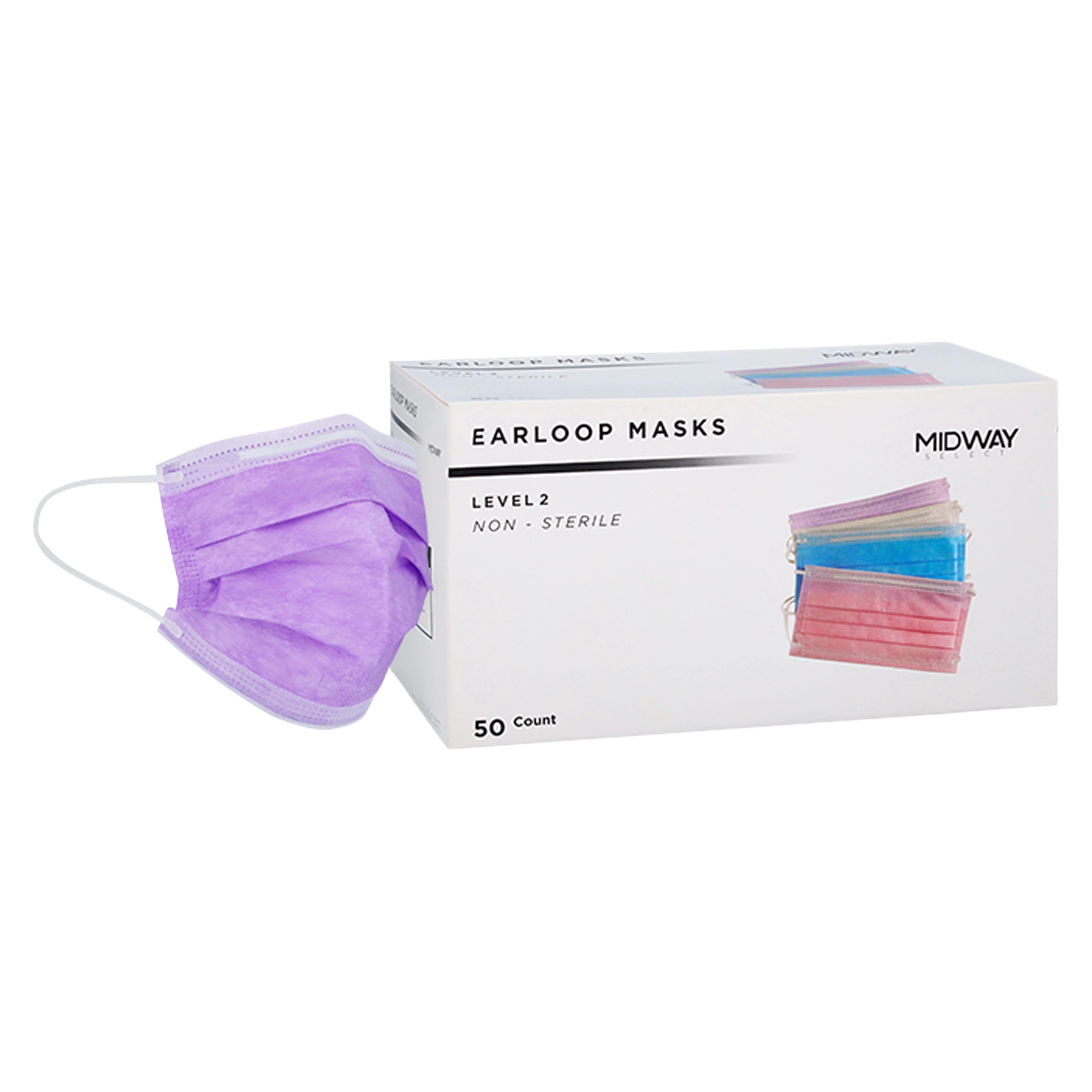 Henry Schein Earloop Masks, ASTM Level 2, Lavender, Disposable, Latex-Free, 50/Box