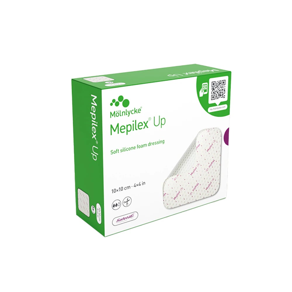 Mepilex Up Foam Non-Bordered Dressing, 4x4" (10x10 cm), Moderate to Heavy Exudate, Sterile, Box of 10