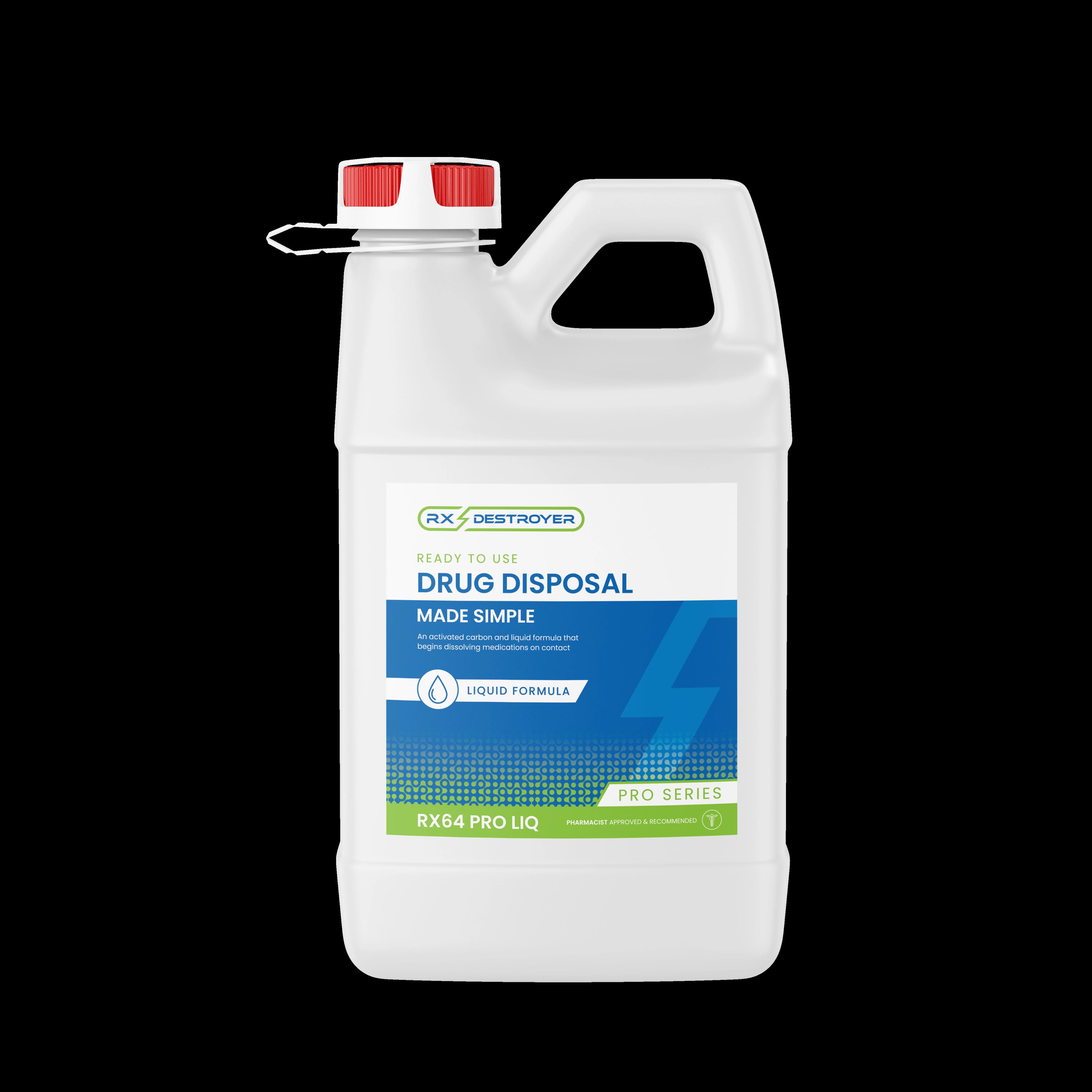 Rx Destroyer Pro Liquid Disposal, 64 oz Bottle with Hardener, 4/Case
