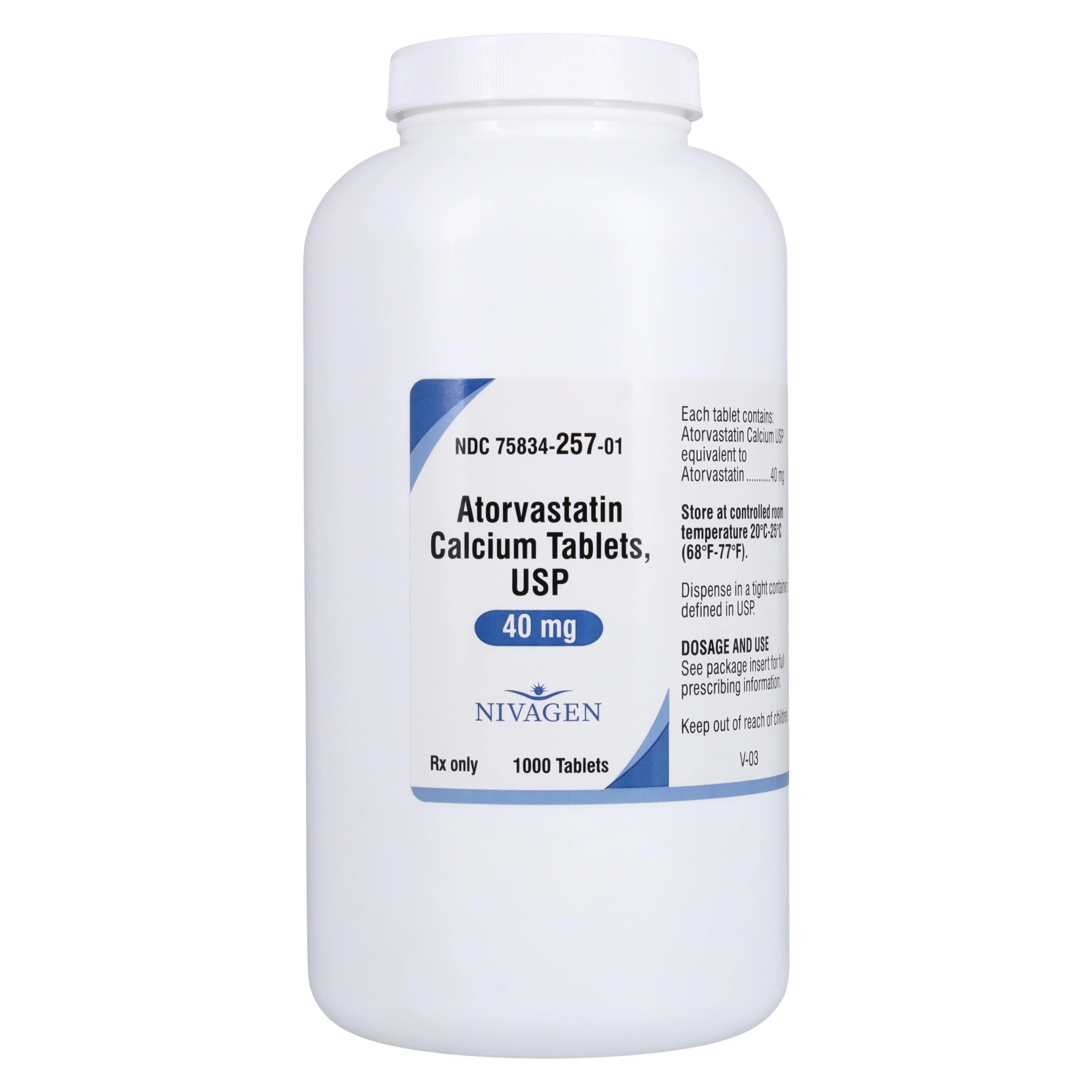 Atorvastatin Calcium Tablets, 40mg, 1000/Bottle, Nivagen Pharmaceuticals Inc