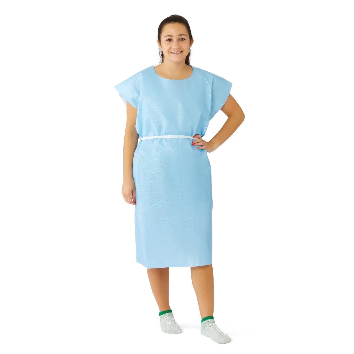 Medline Patient Gown, Tissue/Poly, Blue, Large/Regular, 30 in x 42 in, 50/Case
