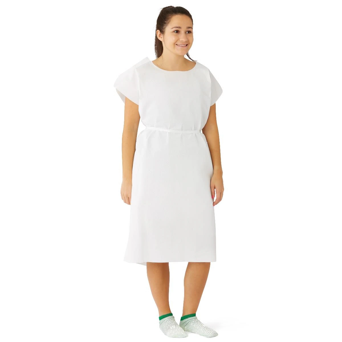 Medline Patient Gown, Tissue/Poly/Tissue (TPT), 3-Ply, White, 30" x 42", Large/Regular, 50/Case
