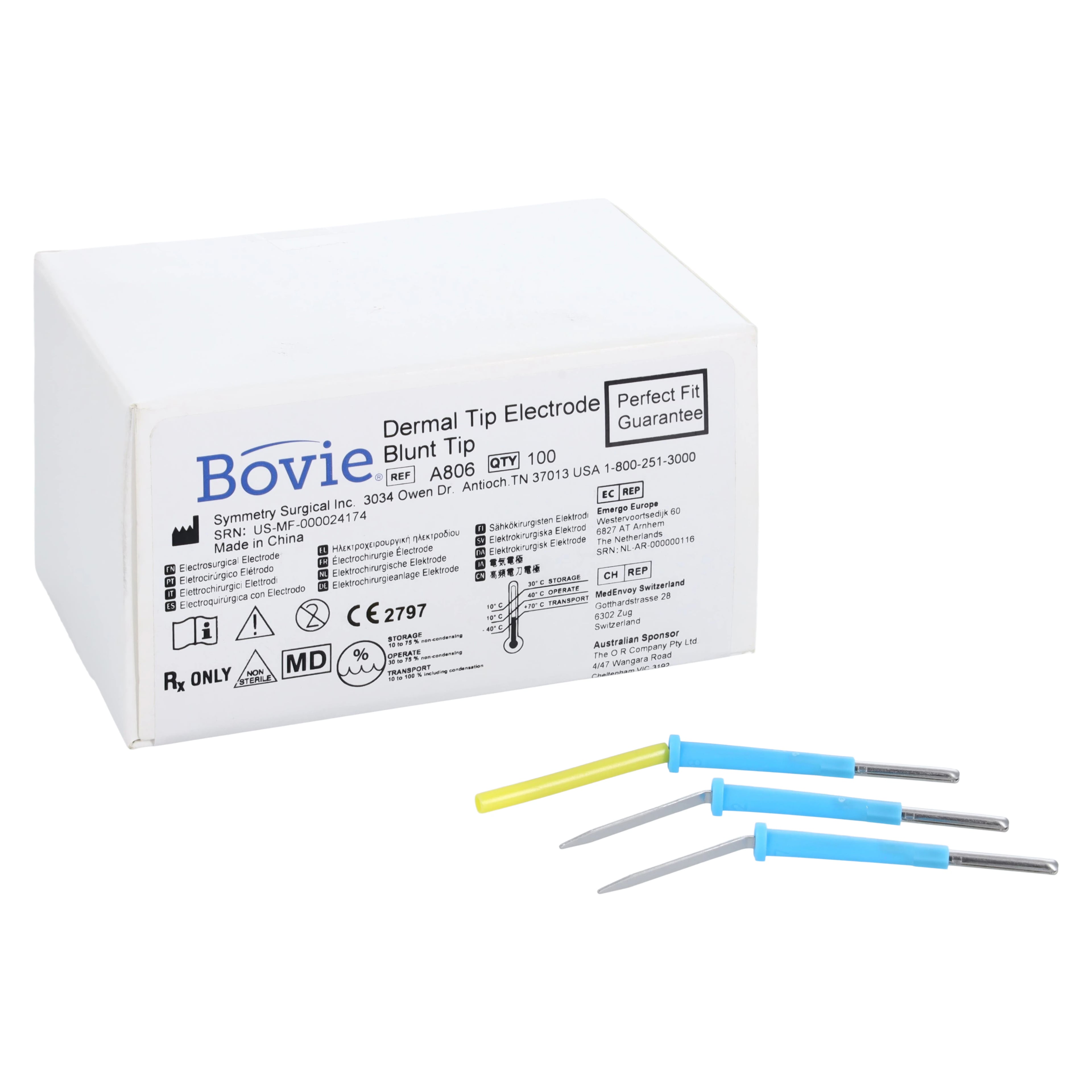 Bovie Medical Electrode Dermal Tip Angular Blunt, 100/Box