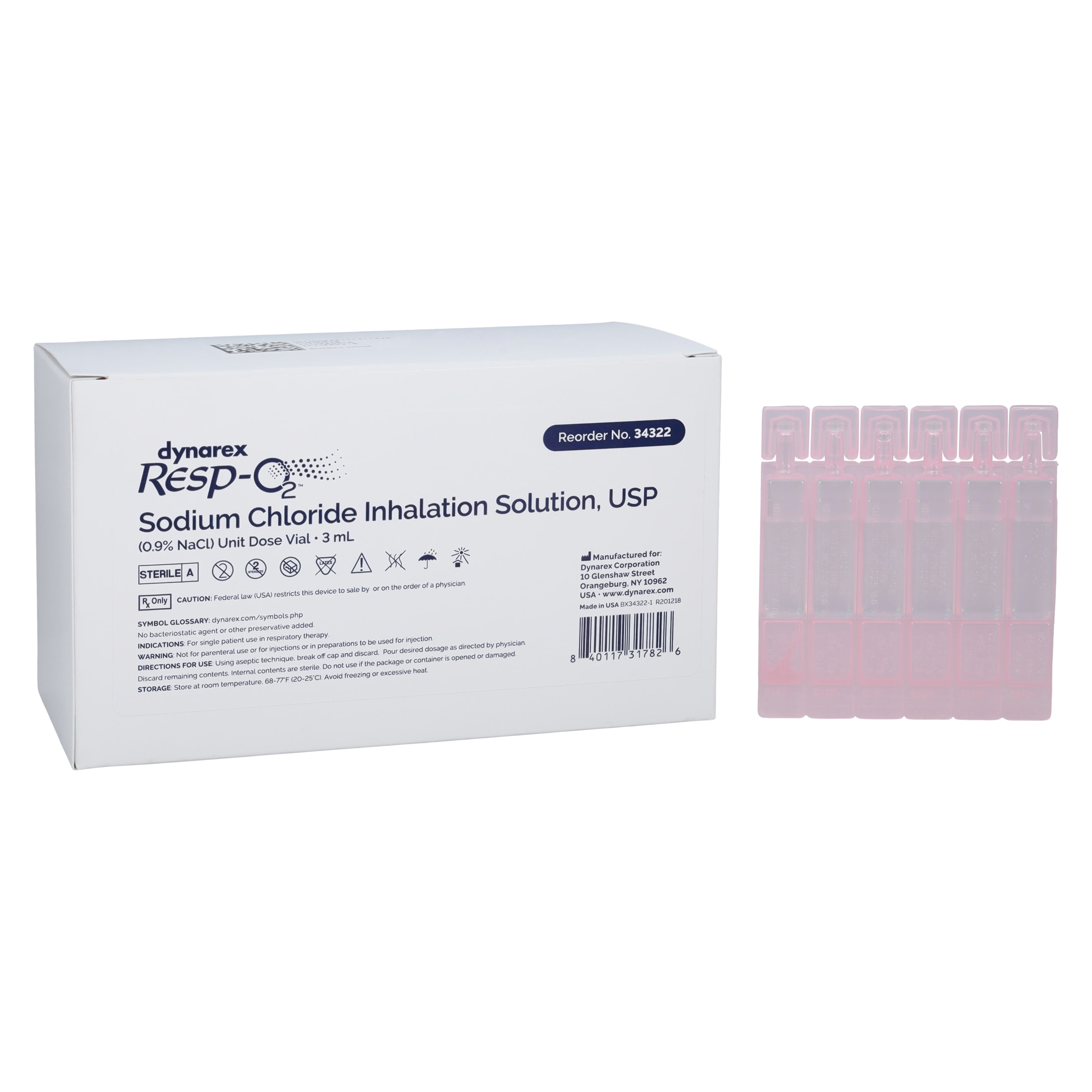 Dynarex Sodium Chloride 0.9% Inhalation Solution, 3mL Vials, 100/Box