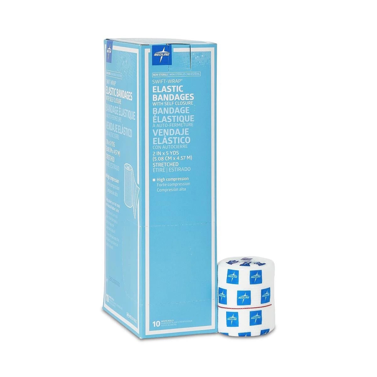 Medline Swift-Wrap Bandage, Cotton/Polyester/Elastic, 2" x 5 yd, White, Non-Sterile, 20/Case