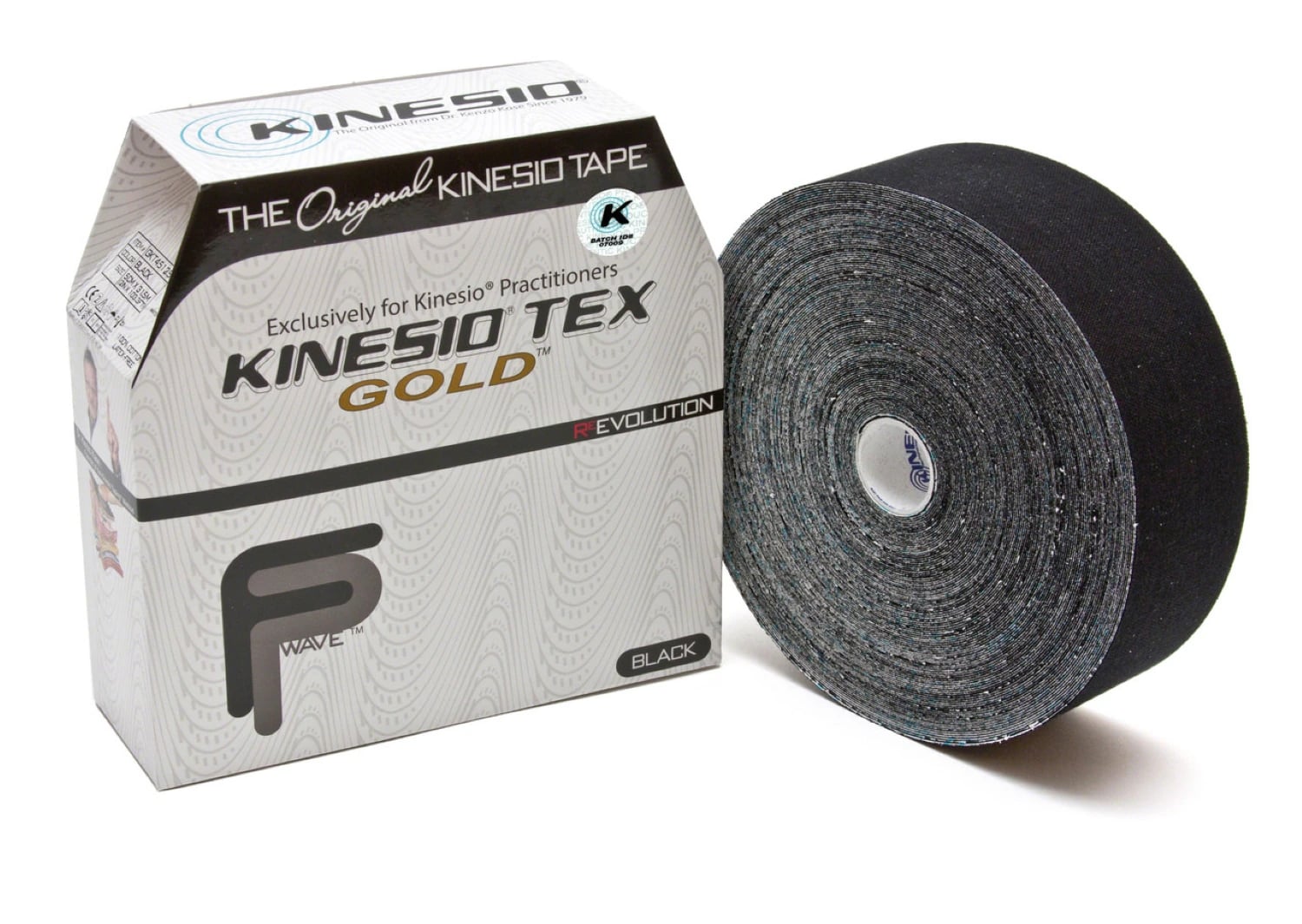 Kinesio Tex Gold FP Kinesiology Tape, Cotton, 2" x 34 yd, Black, Non-Sterile, 1 Roll/Box