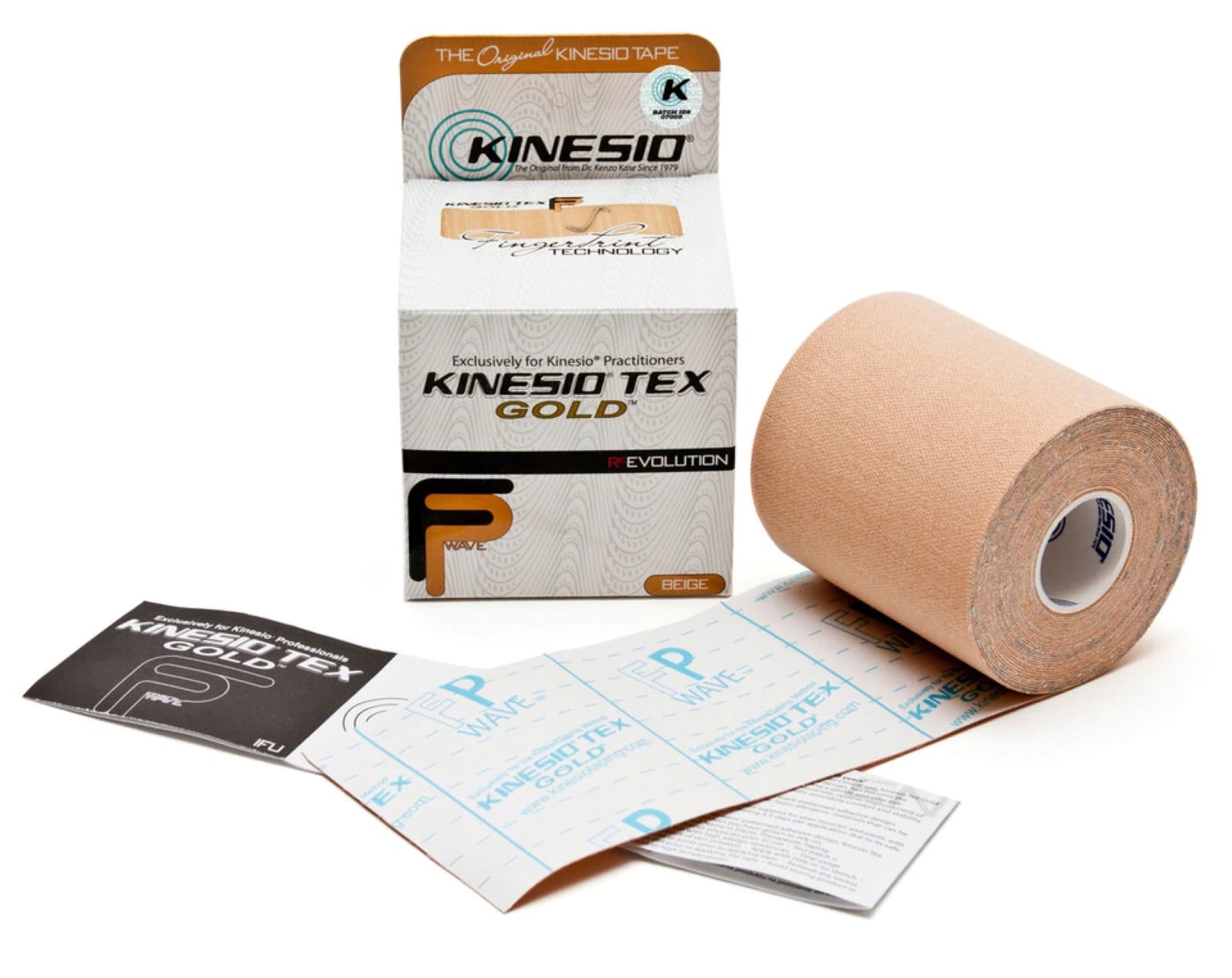 Kinesio Tex Gold FP Kinesiology Tape, Cotton, 3" x 5.5 yd, Beige, Non-Sterile, Latex-Free, 4 Rolls/Box