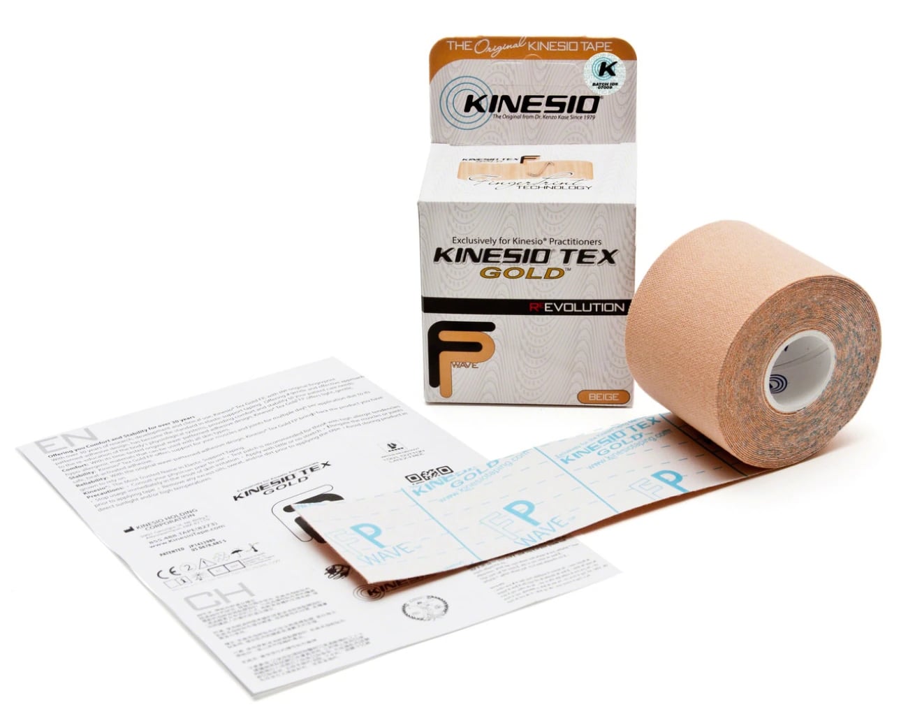 Kinesio Tex Gold FP Kinesiology Tape, Cotton, 2" x 5.5 yd, Beige, Non-Sterile, 6 Rolls/Box