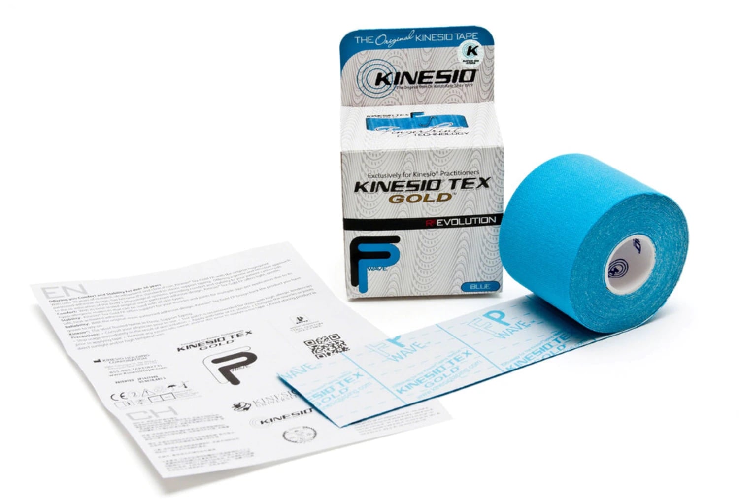 Kinesio Tex Gold FP Kinesiology Tape, Cotton, 2" x 5.5 yd, Blue, Non-Sterile, Latex-Free, 6 Rolls/Box