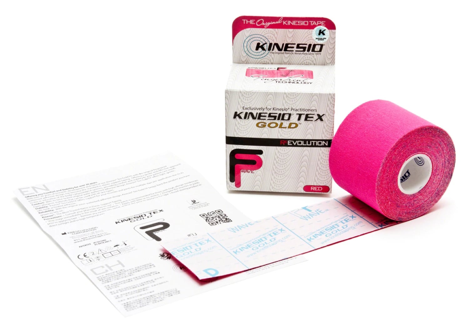 Kinesio Tex Gold FP Kinesiology Tape, Cotton, 2" x 5.5 yd, Red, Non-Sterile, Latex-Free, 6 Rolls/Box
