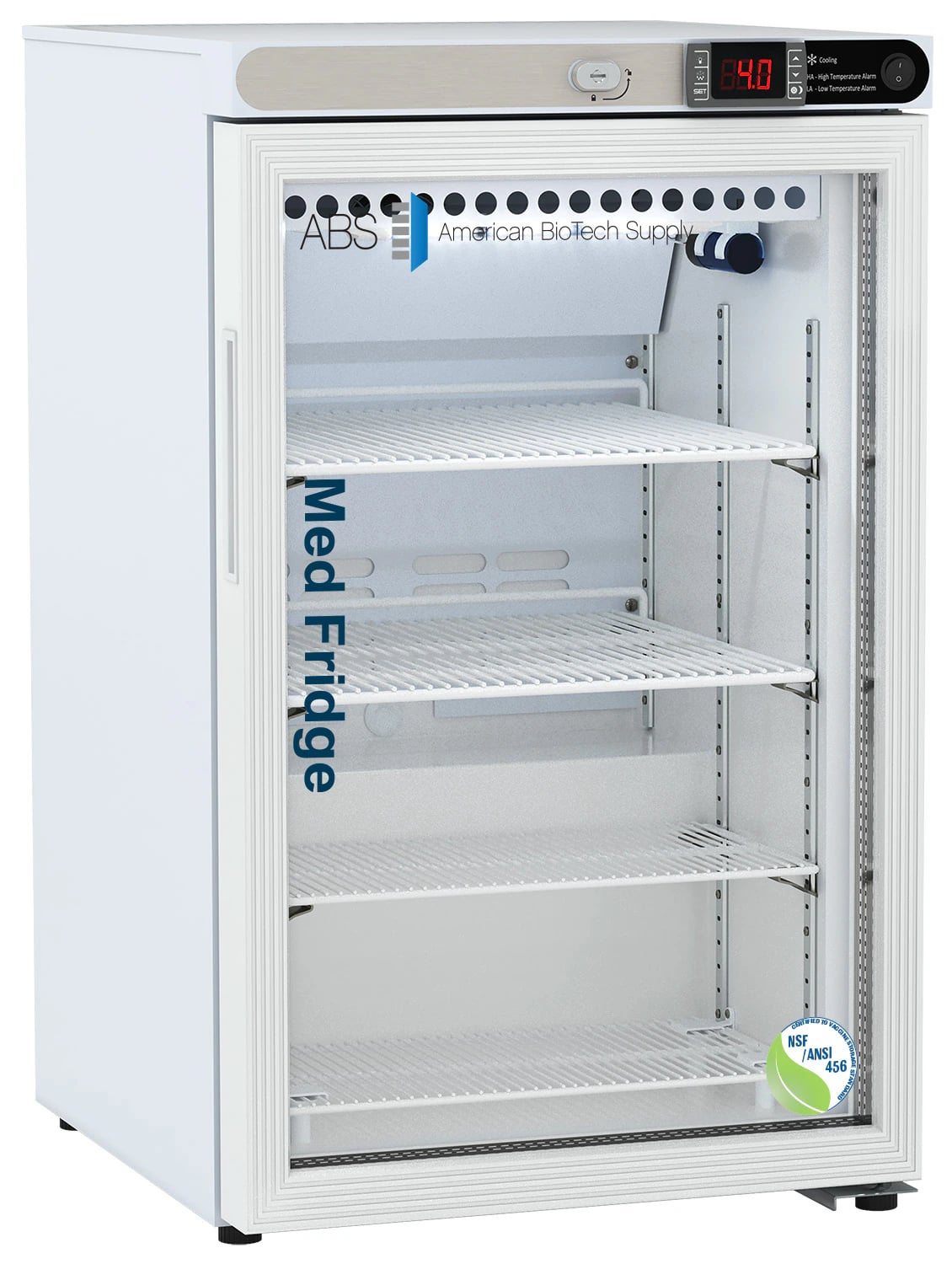 American Biotech Supply Vaccine Refrigerator, 2.5 Cu Ft, Glass Door, 1-10C, Cycle Defrost