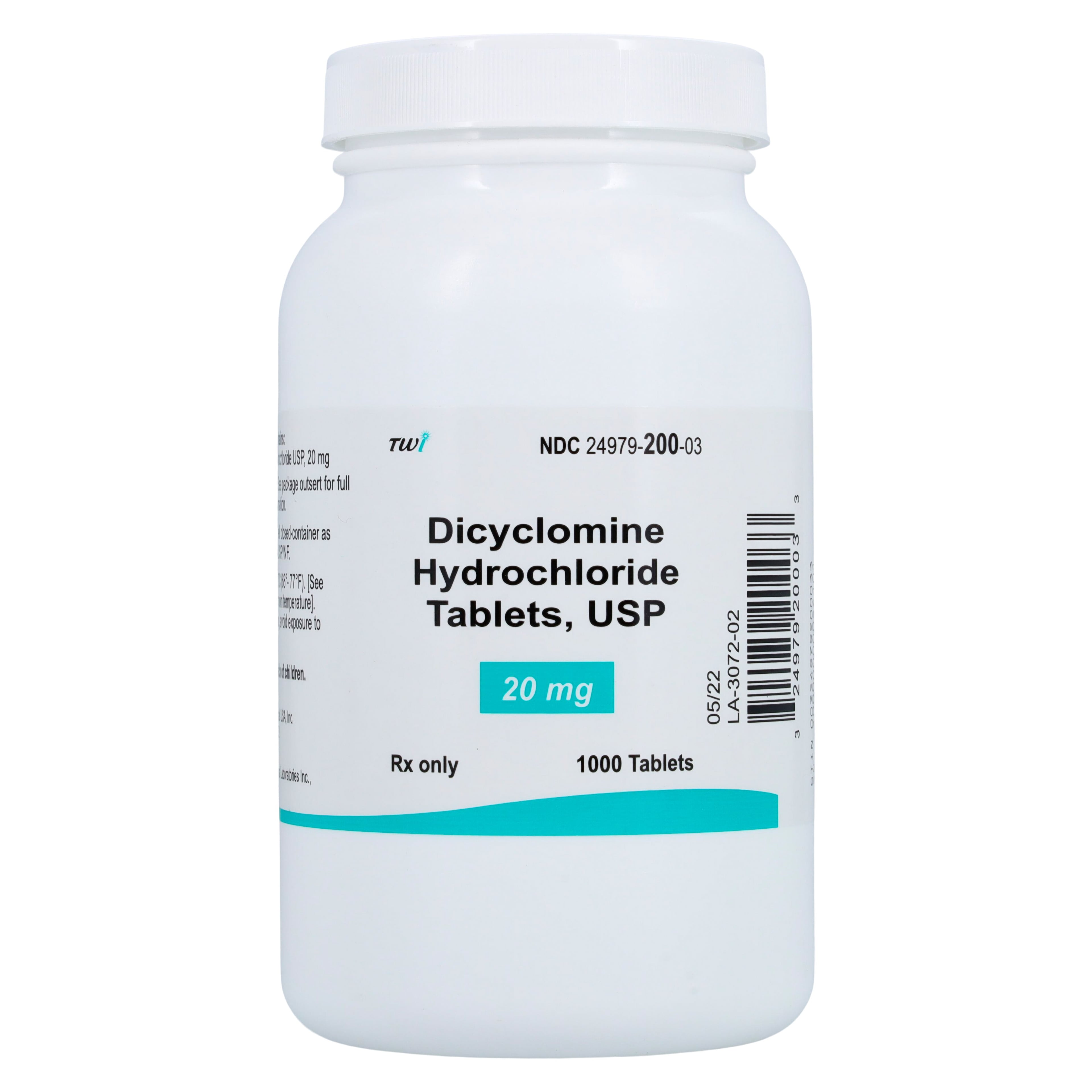 Dicyclomine HCl Tablets 20mg, 1000/Bottle, TWI Pharmaceuticals USA