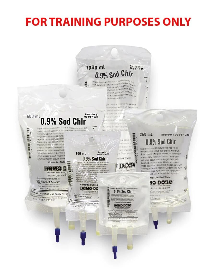 Pocket Nurse Simulated IV Fluid 0.9% NaCl, 250mL IV Bag (Simulation Training)