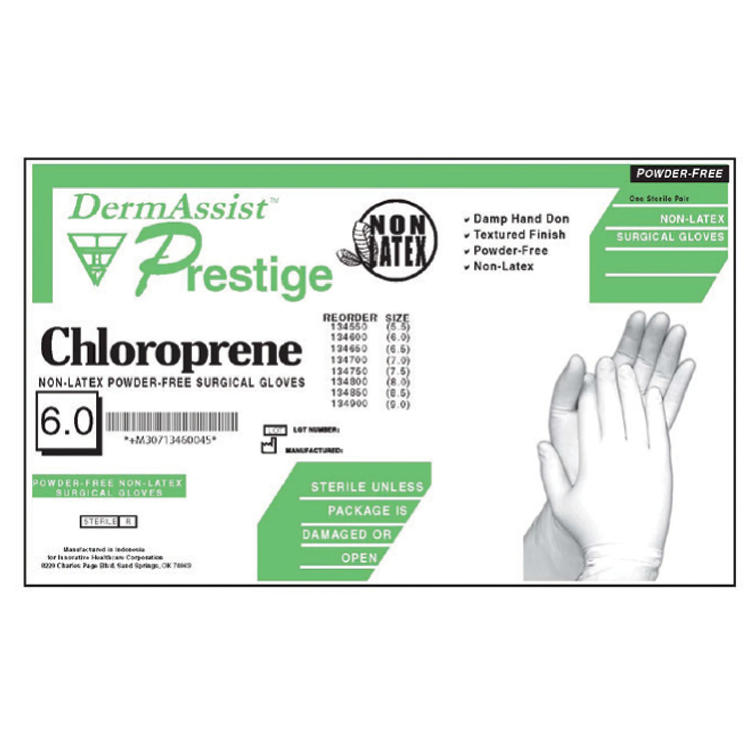 Prestige Chloroprene Surgical Gloves, Powder-Free, Latex-Free, Sterile, Size 8, White, 25/Box