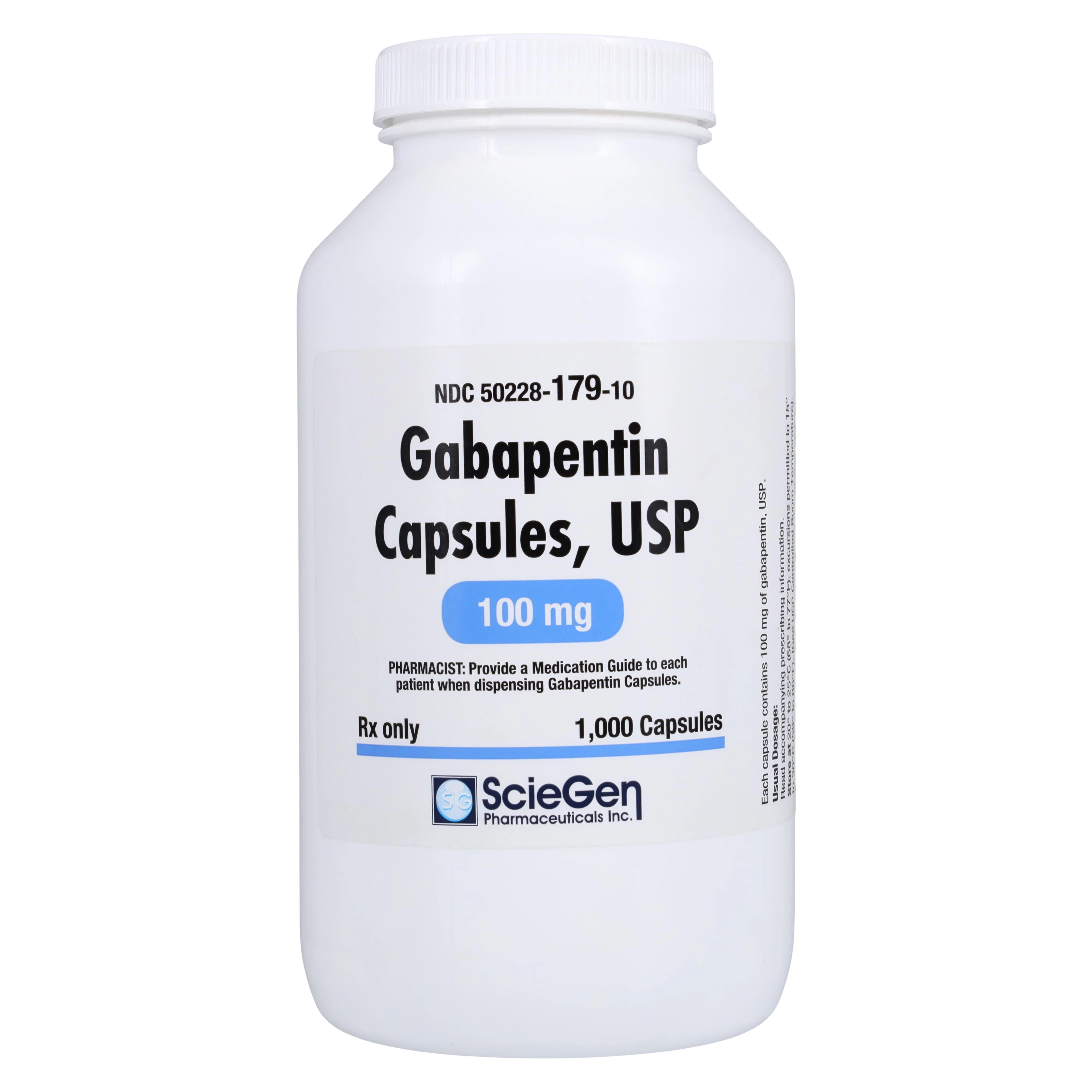 Gabapentin Capsules 100mg, 1000 Count Bottle, Sciegen Pharmaceuticals
