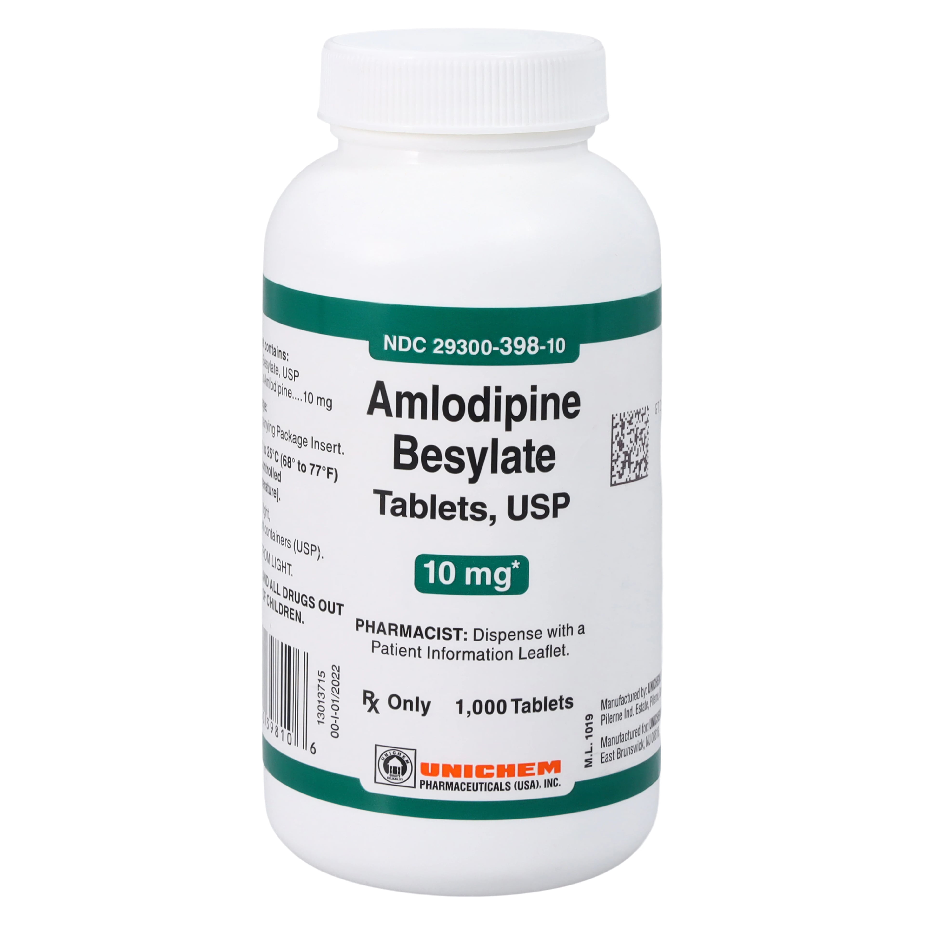 Amlodipine Besylate Tablets 10mg, 1000 Count Bottle, Unichem Pharmaceuticals