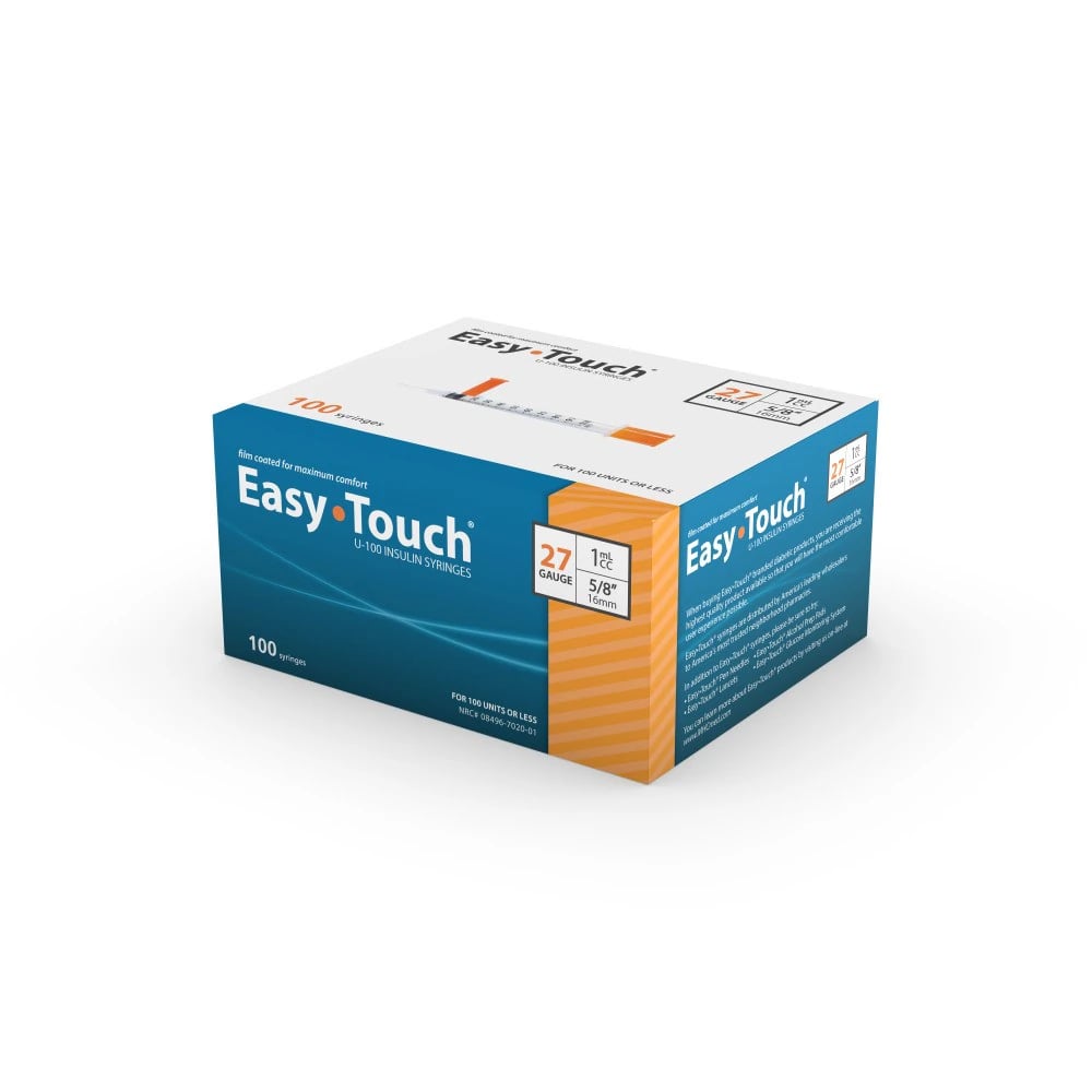 EasyTouch Insulin Syringe/Needle, 27G x 5/8", 1cc, Orange, No Dead Space, 100/Box