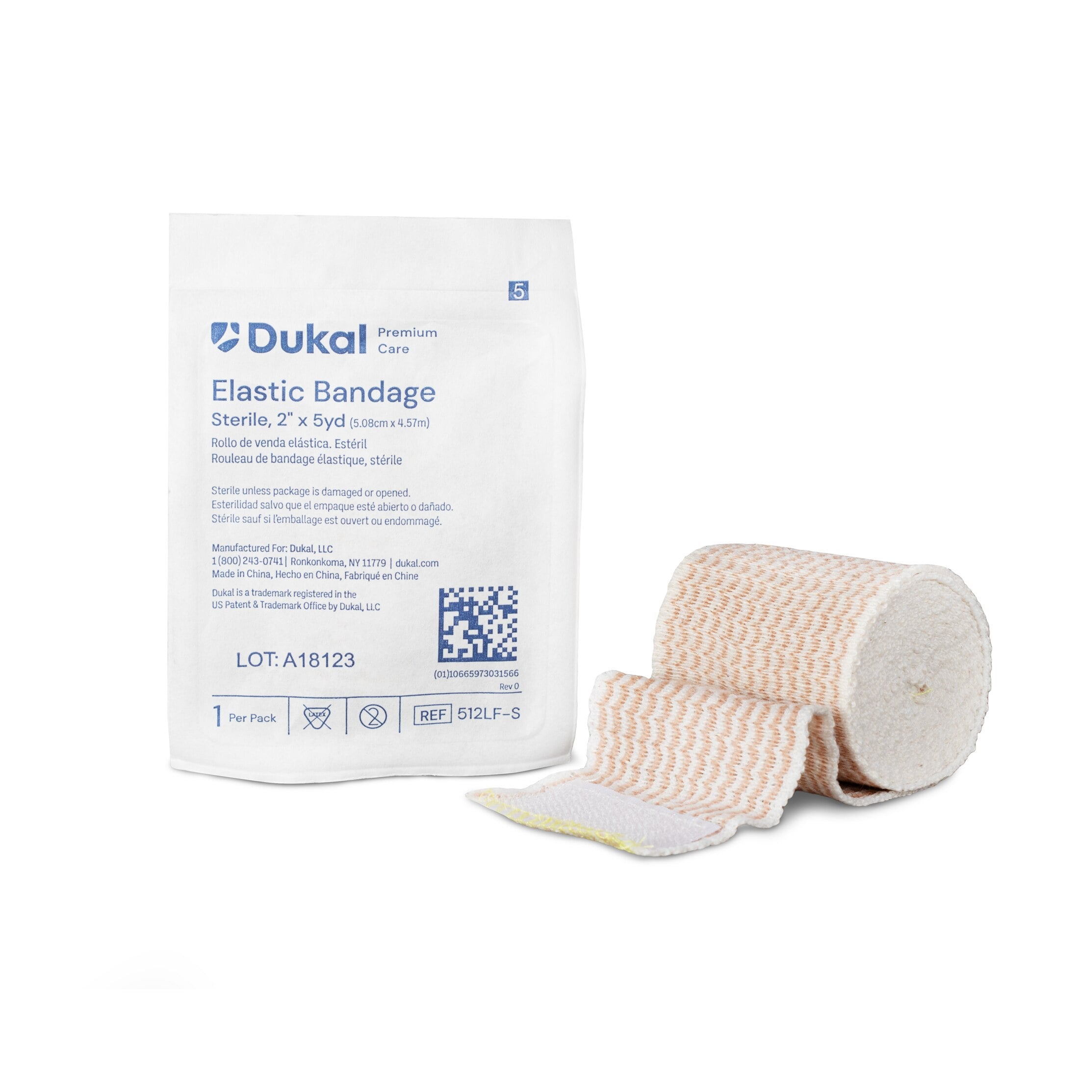 Dukal Premium Elastic Bandage with Velcro Closure, Latex-Free, Sterile, 2" x 5 yd, Tan, 36/Case