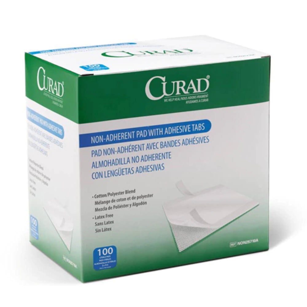 Curad Non-Adherent Adhesive Pad, 4" x 3", Sterile, White, Latex-Free