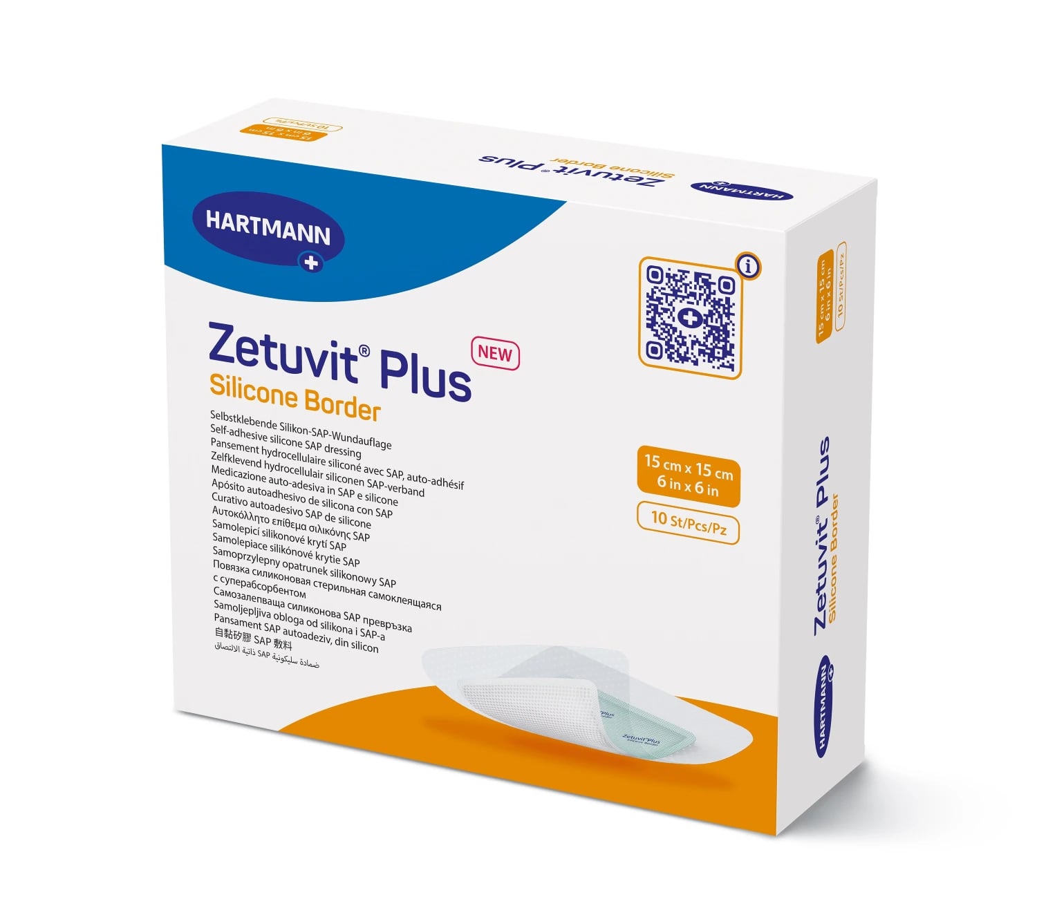 Hartmann Zetuvit Plus Silicone Border Dressing, 6x6" Sterile Square, Super Absorbent, Latex-Free