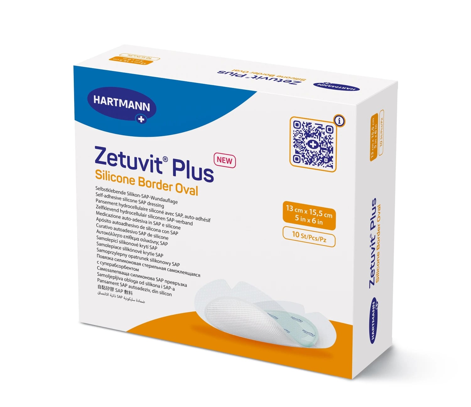 Hartmann Zetuvit Plus Silicone Border Dressing, 5x6" Sterile Oval, Super Absorbent, Latex-Free