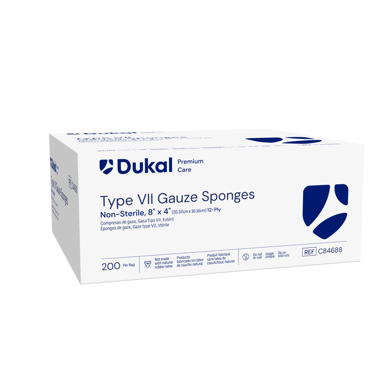 Dukal Premium Care 100% Woven Cotton Gauze Sponge, 8x4", 12 Ply, Non-Sterile, USP Type VII, Latex-Free