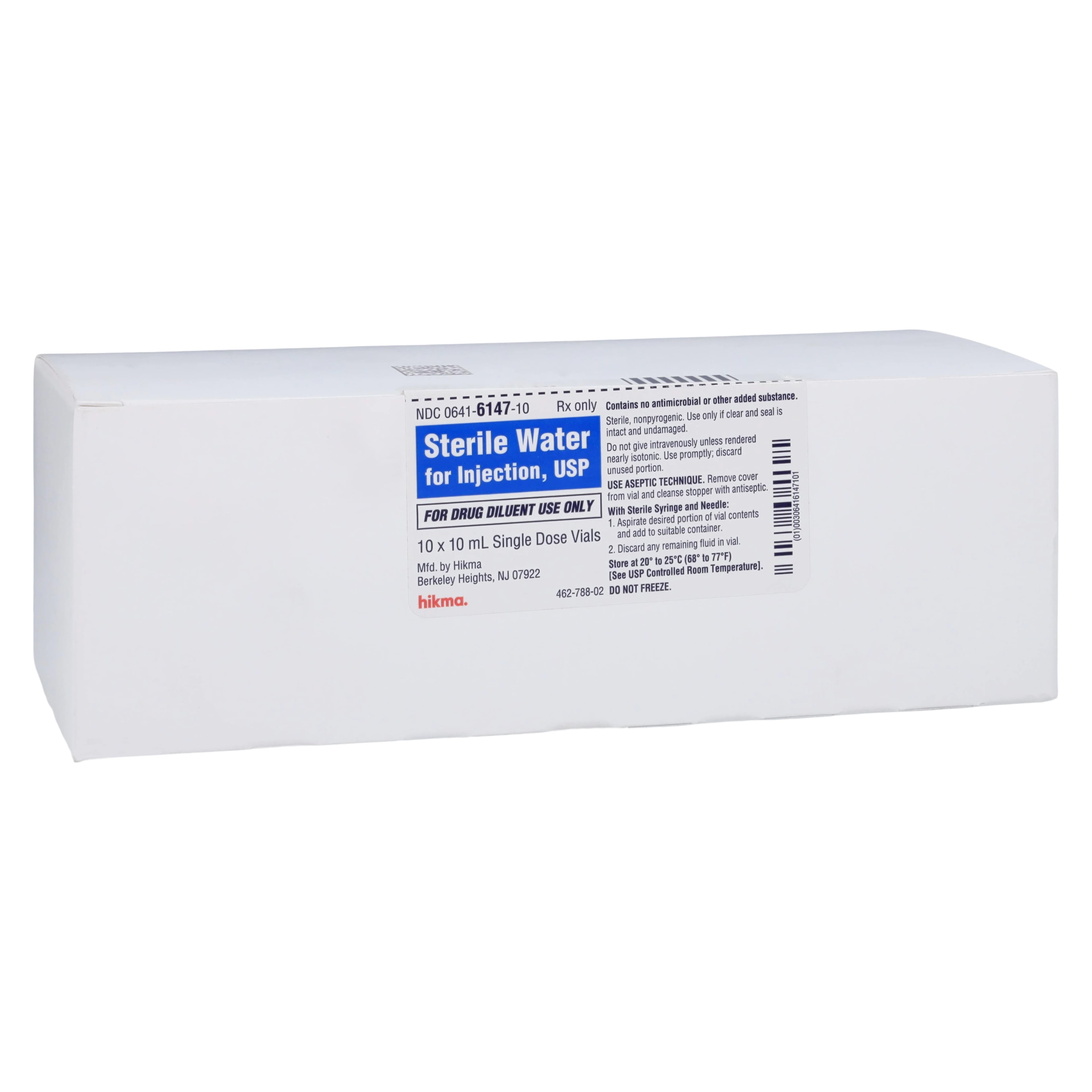 Hikma Water for Injection, Sterile, Single-Dose Vial, 10 mL, 10/Pkg