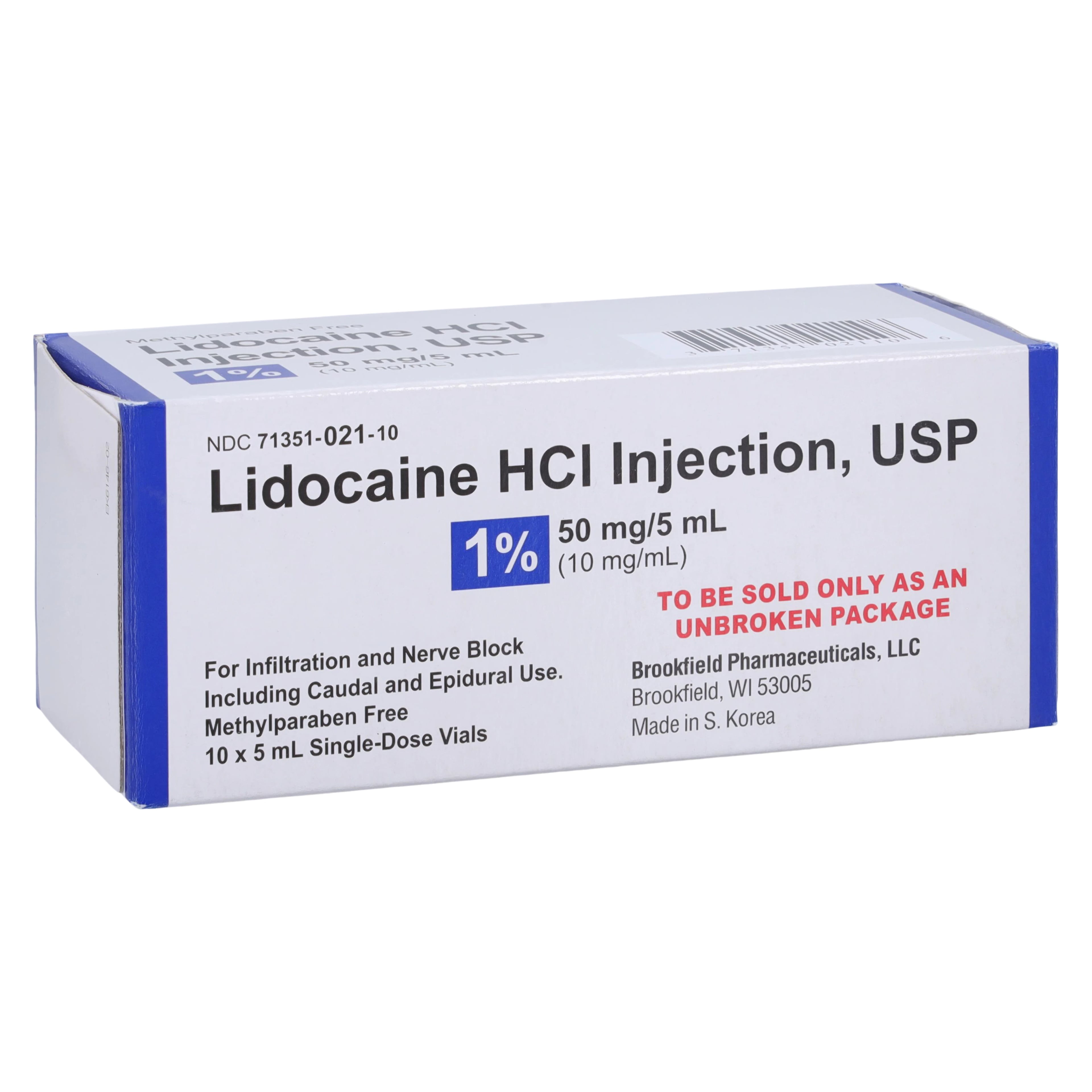 Lidocaine HCl Injection 1% Preservative Free SDV 5mL, 10/Package