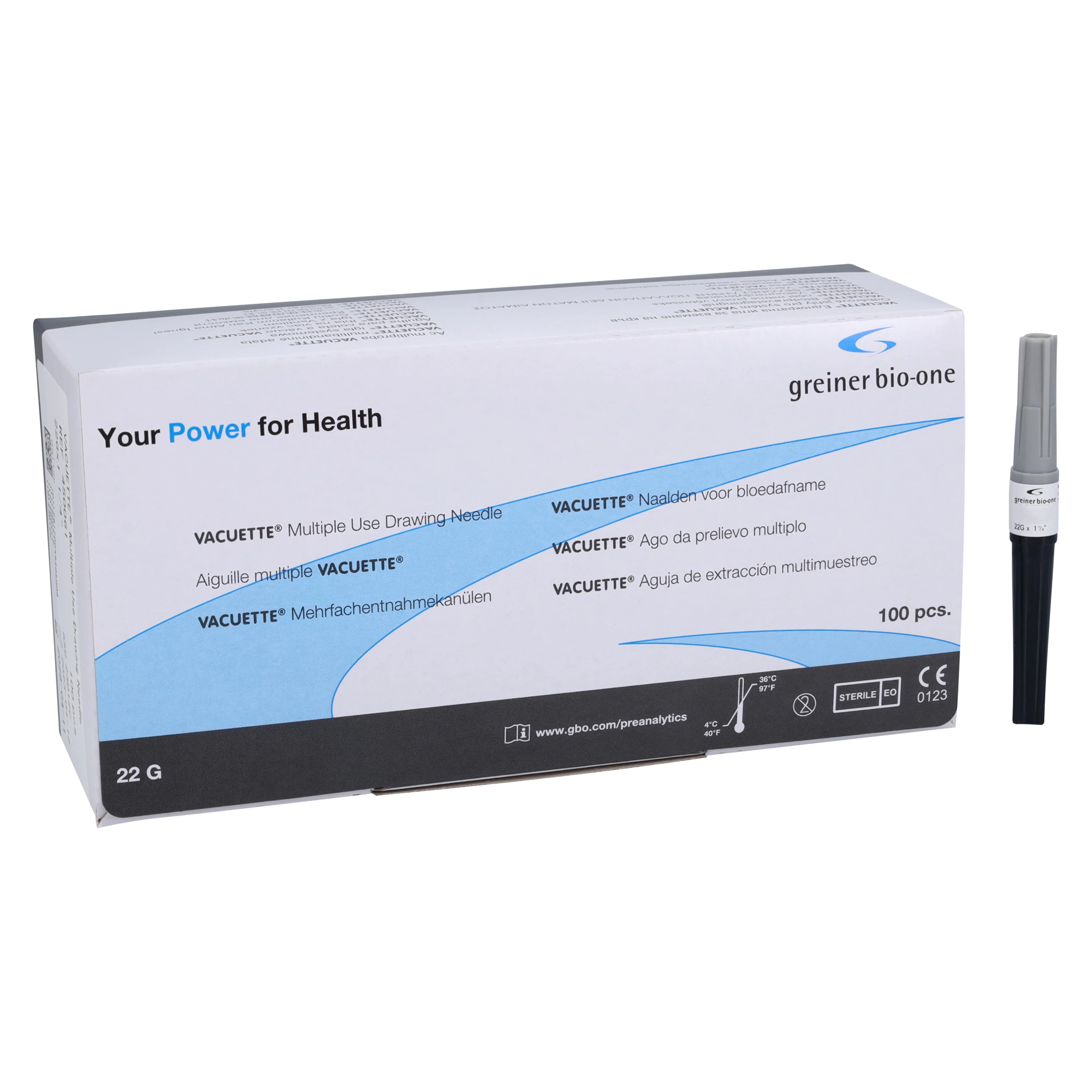 Vacuette Multi-Use Drawing Needle, 22G x 1-1/4", Standard, Non-Latex, 2000/Case