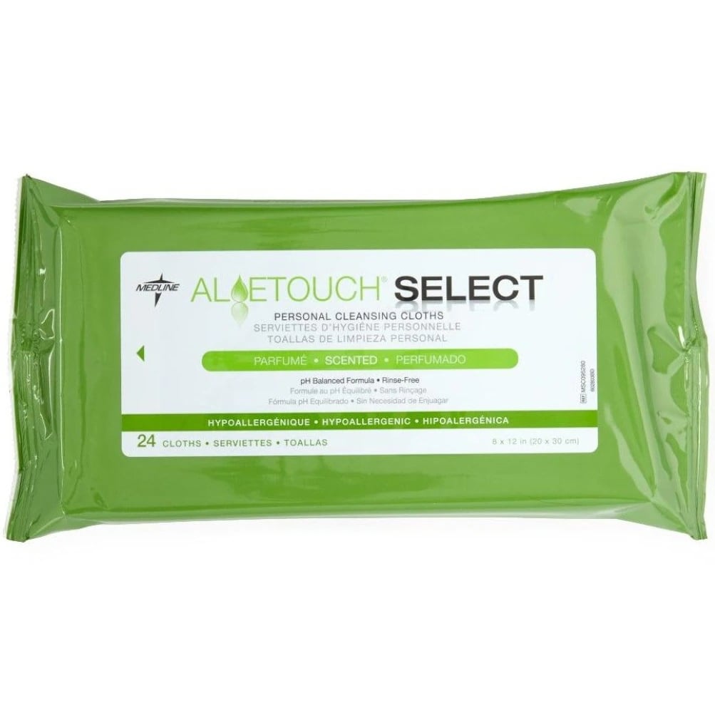 Aloetouch Select Premium Personal Cleansing Wipes, SpunLace, Scented, Alcohol Free, Hypoallergenic, 8x12", 24/Case