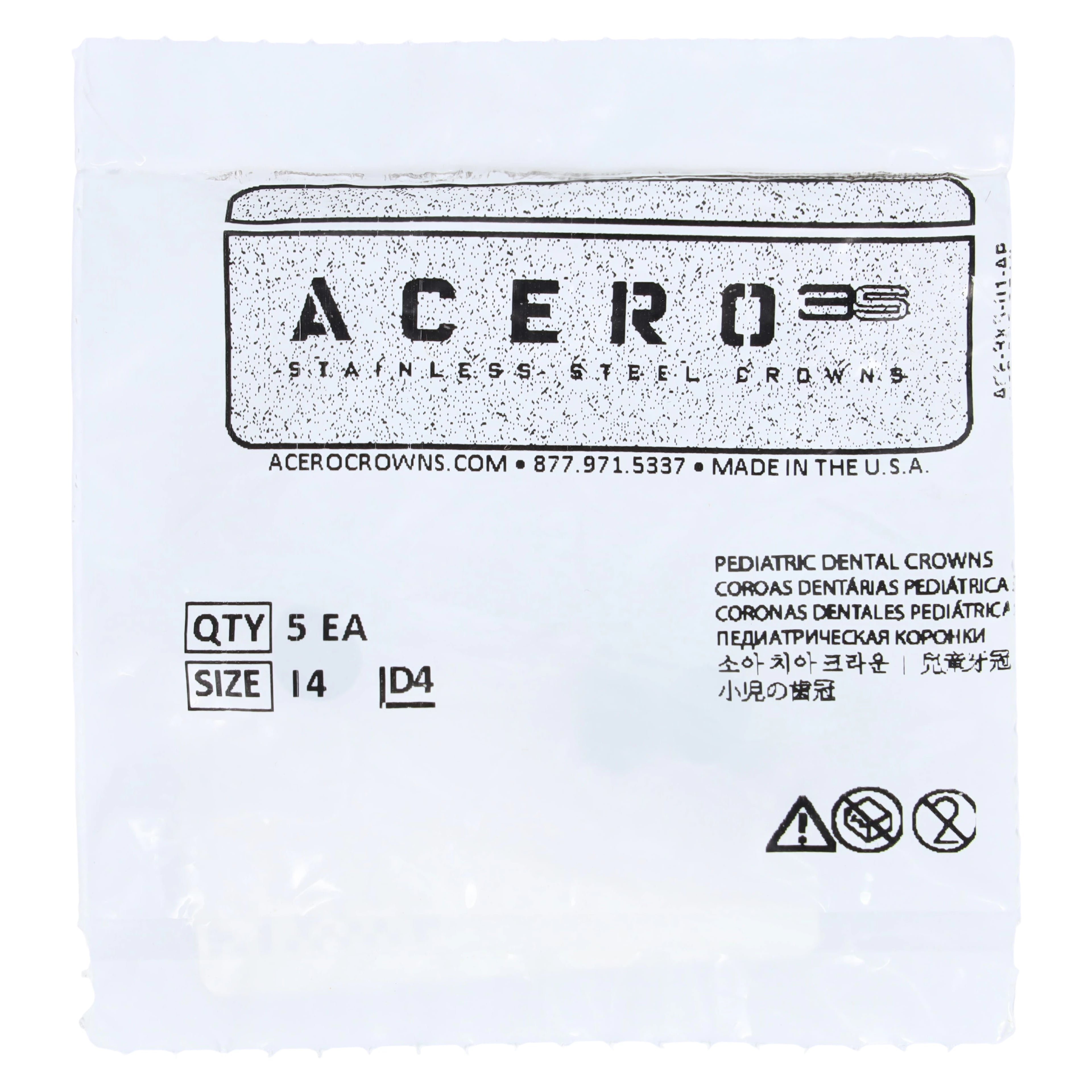 Acero 3S Stainless Steel Primary First Molar Crown, Upper Left, Size 4, 5/Pack (3S I4)