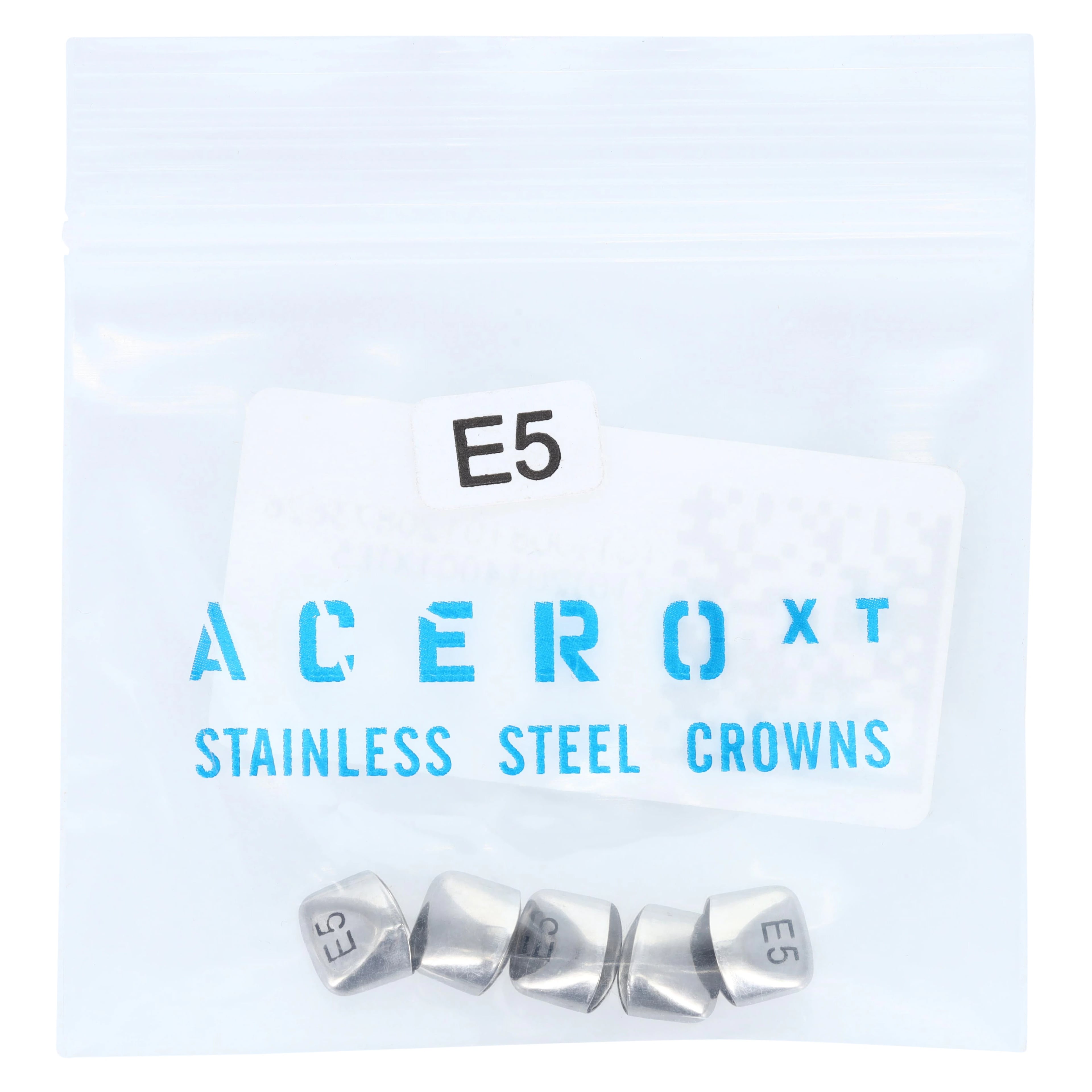 Acero XT Stainless Steel Primary Anterior Crown, Upper Right Central, Size 5, 5/Pack, XT E5