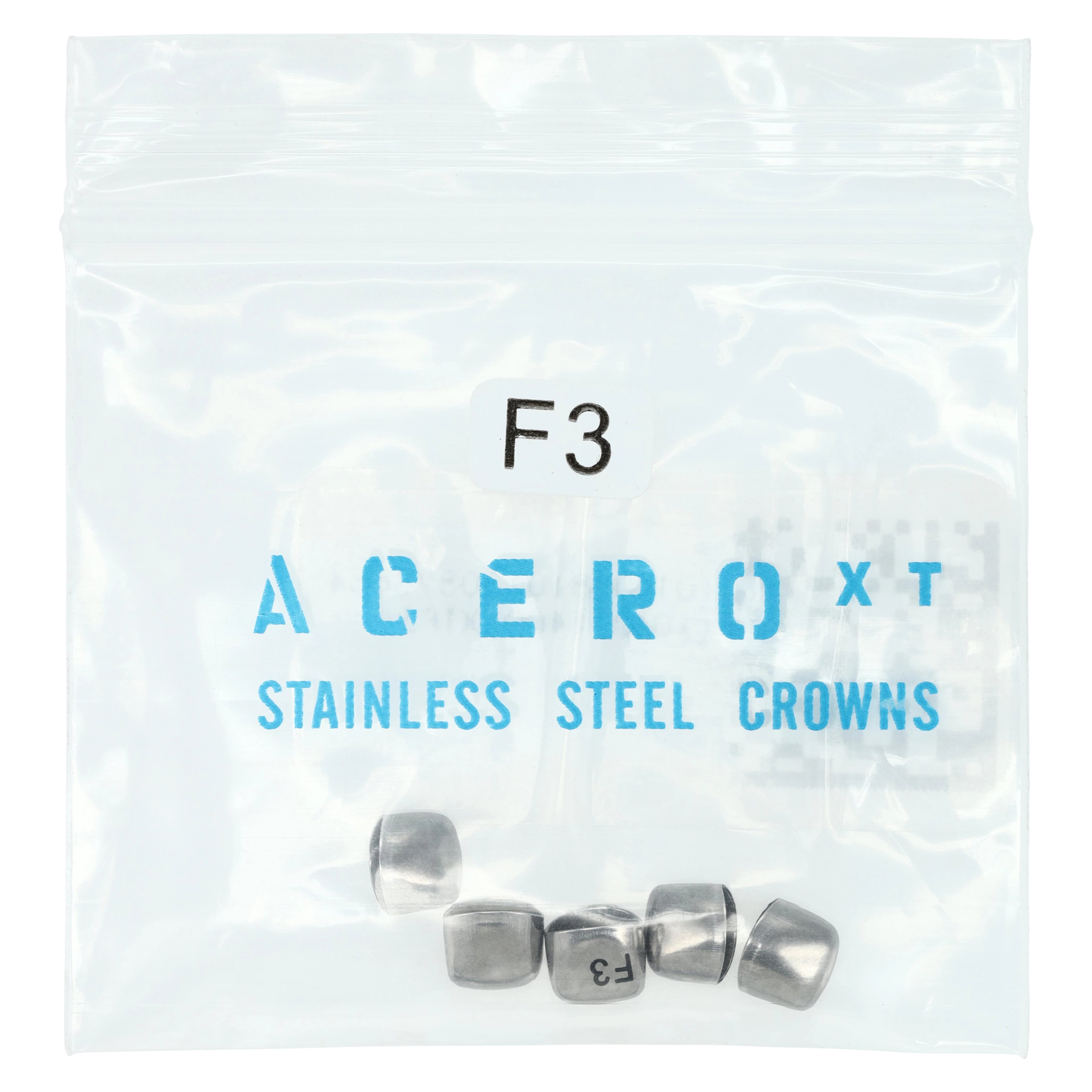Acero XT Stainless Steel Primary Anterior Crown, Upper Left Central, Size 3, 5/Pack (XT F3)