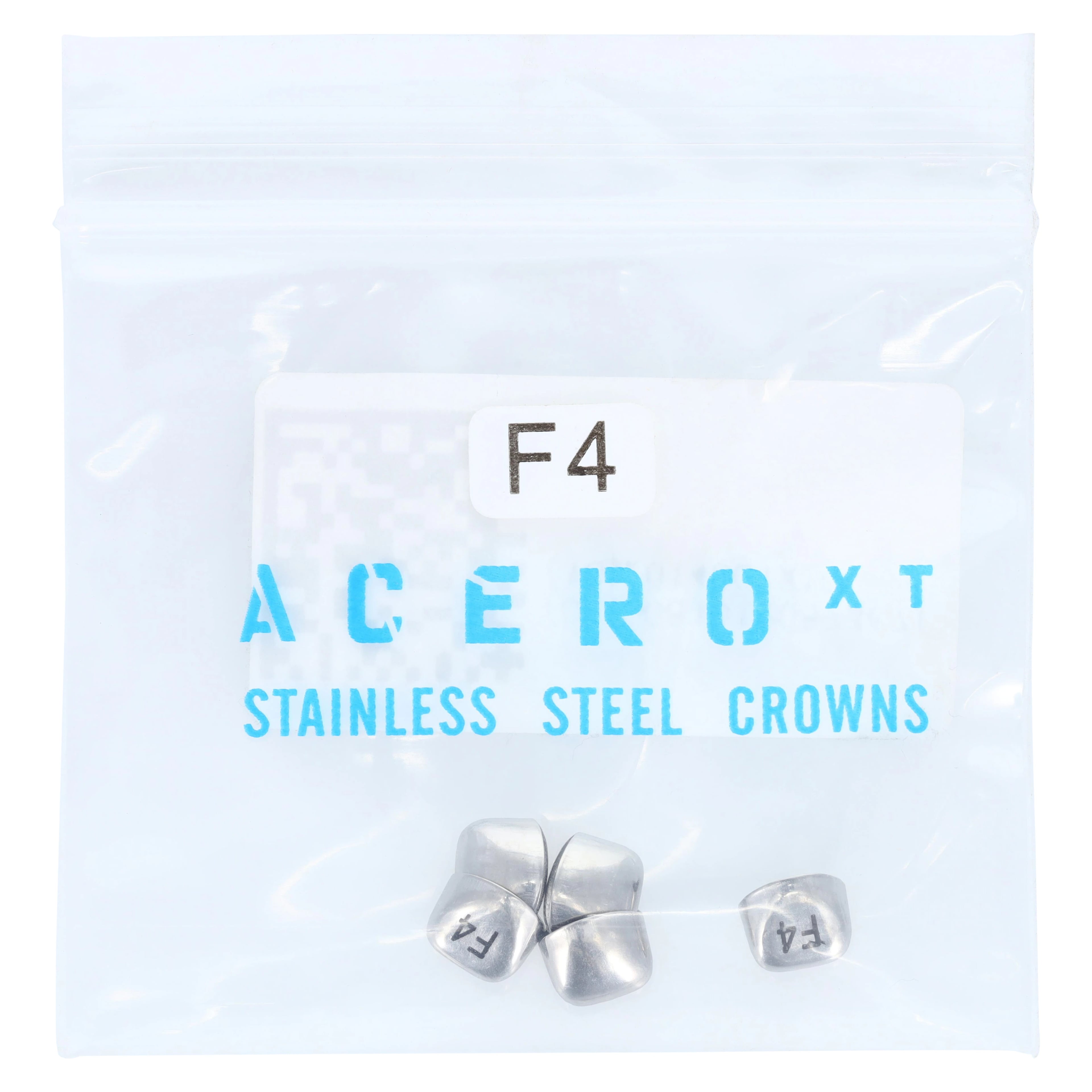 Acero XT Stainless Steel Primary Anterior Crown, Upper Left Central, Size 4, 5/Pack, XT F4