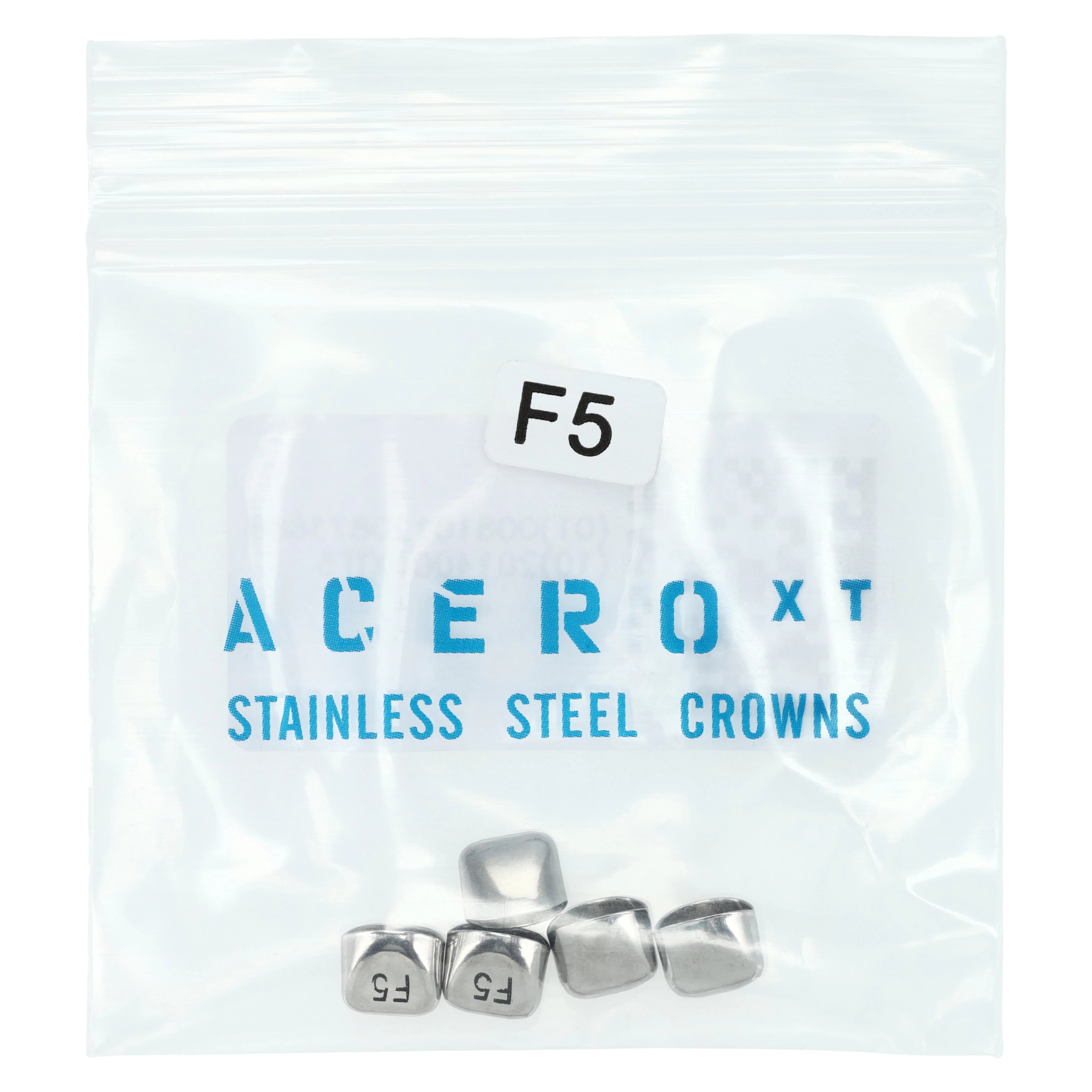 Acero XT Stainless Steel Primary Anterior Crown, Upper Left Central, Size 5, 5/Pack, XT F5