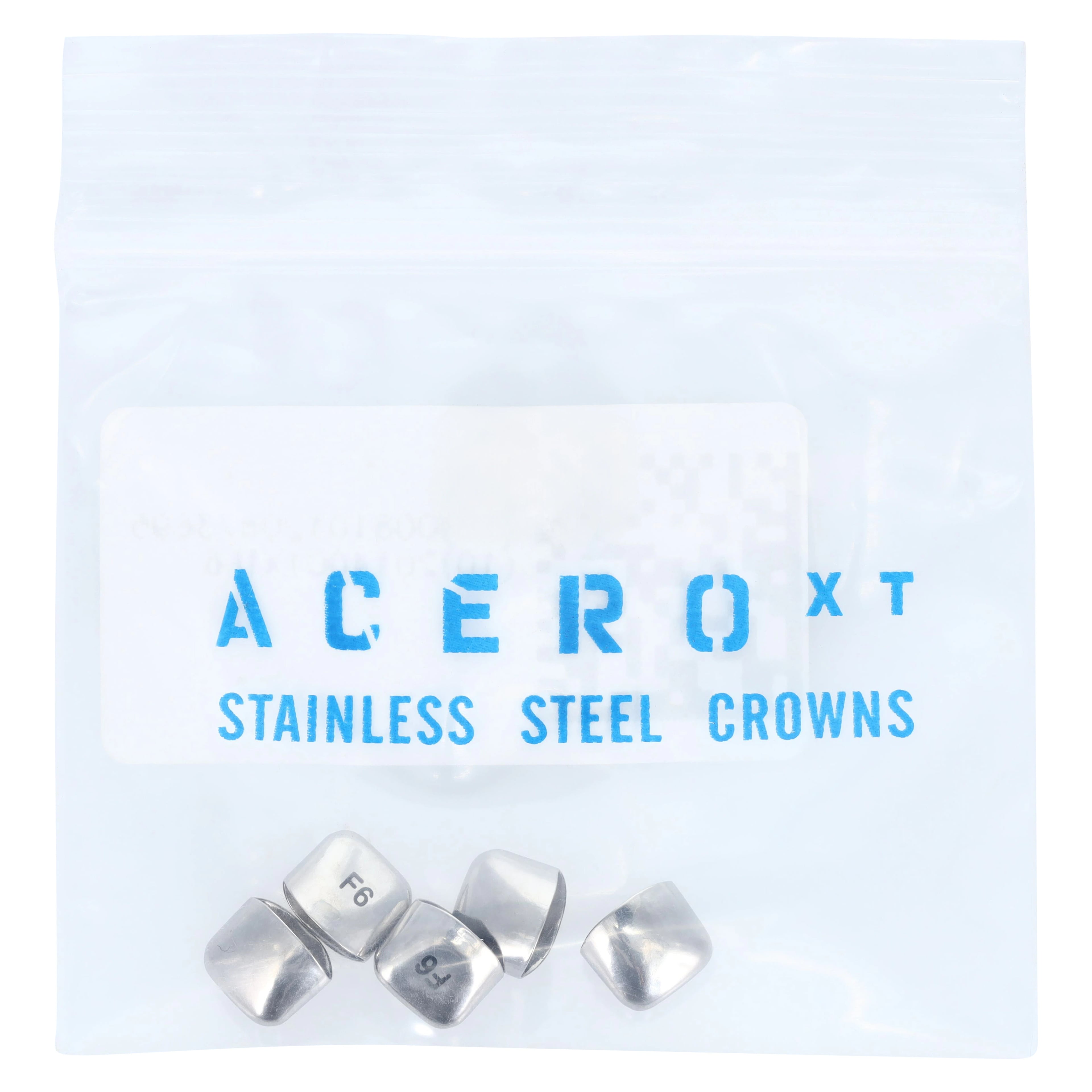 Acero XT Stainless Steel Primary Anterior Crown, Upper Left Central, Size 6, 5/Pack, XT F6