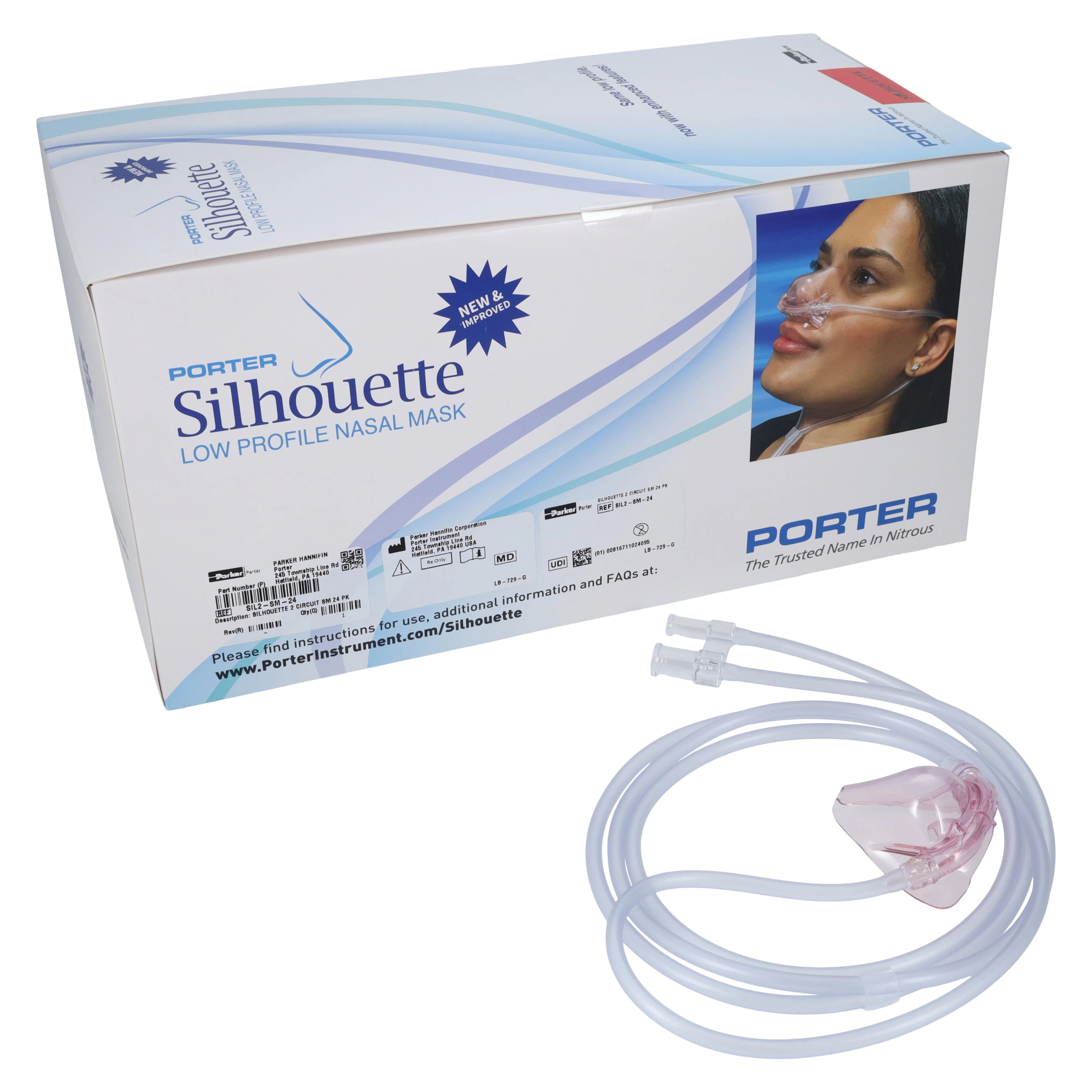 Porter Silhouette II Low Profile Nitrous Oxide Nasal Hood and Breathing Circuit, Small, 24/Pkg, SIL2-SM-24