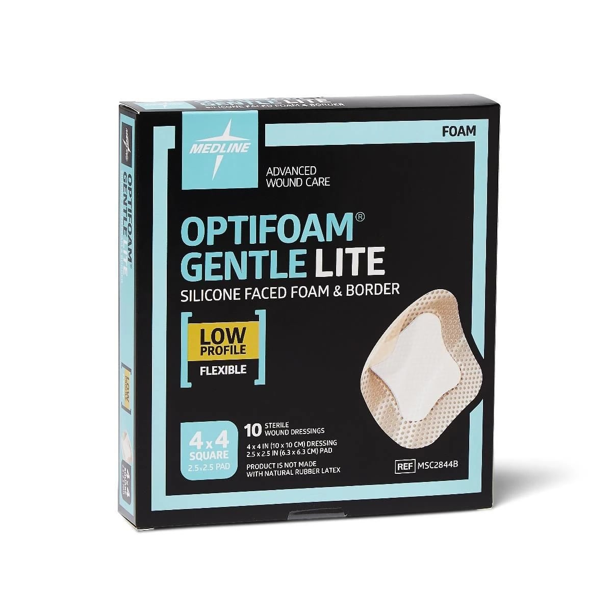 Medline Optifoam Gentle Foam Wound Dressing, 4x4" Square, Adhesive, Latex-Free