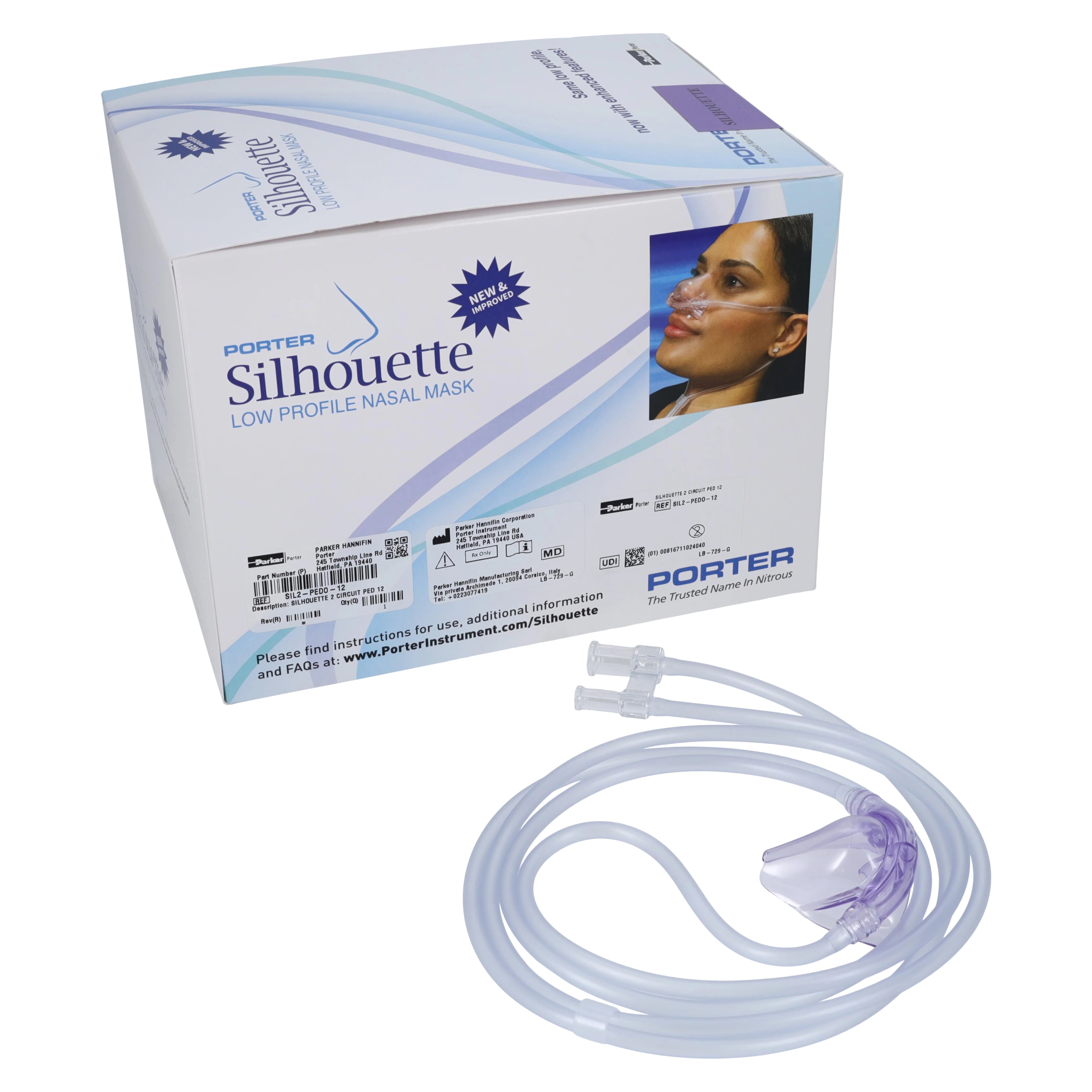 Porter Silhouette-2 Low Profile Nasal Mask and Breathing Circuit, Pediatric, Single-Use, 12/Box, SIL2-PEDO-12